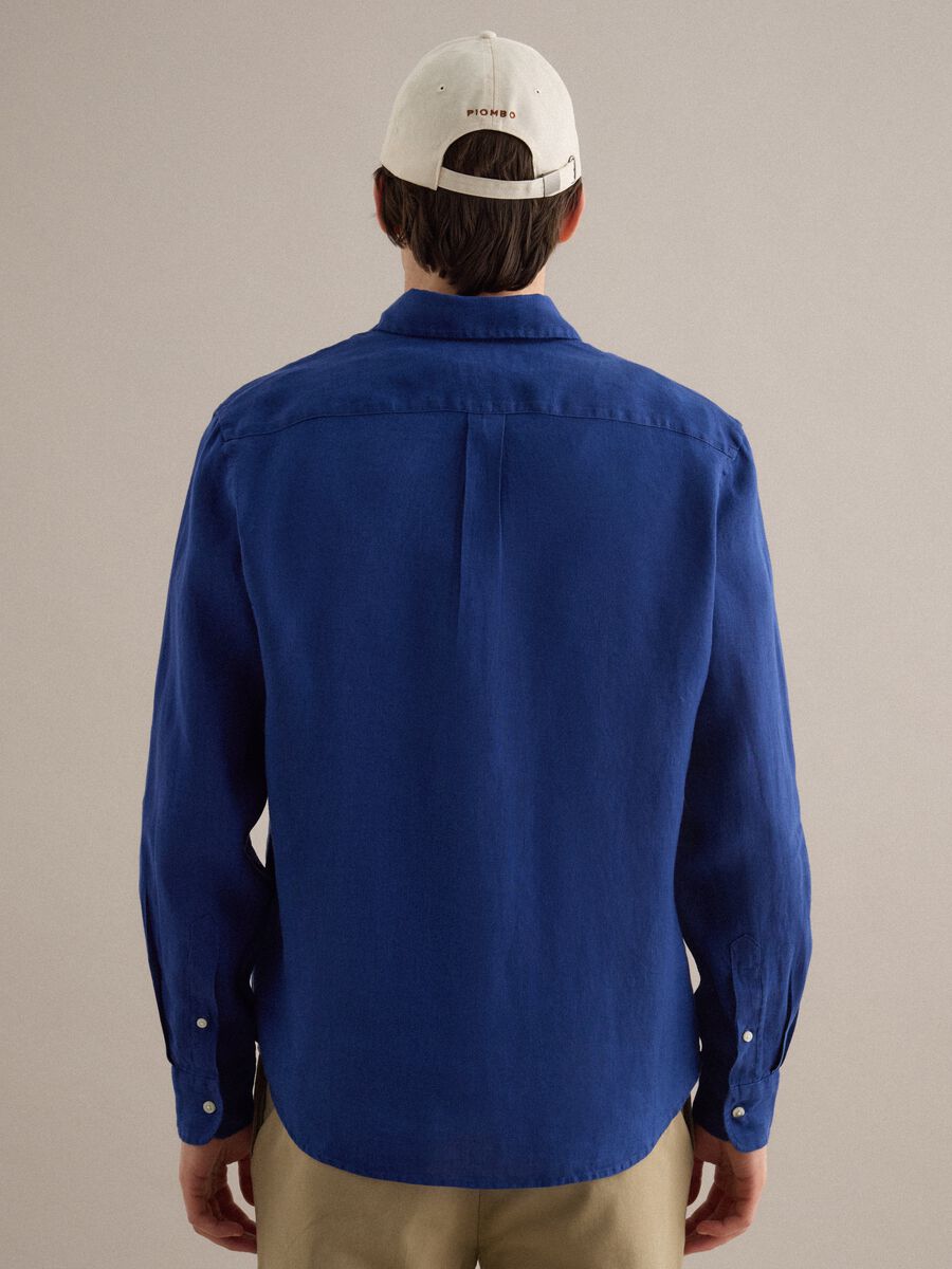 Camicia a maniche lunghe in puro lino blu regular fit_3