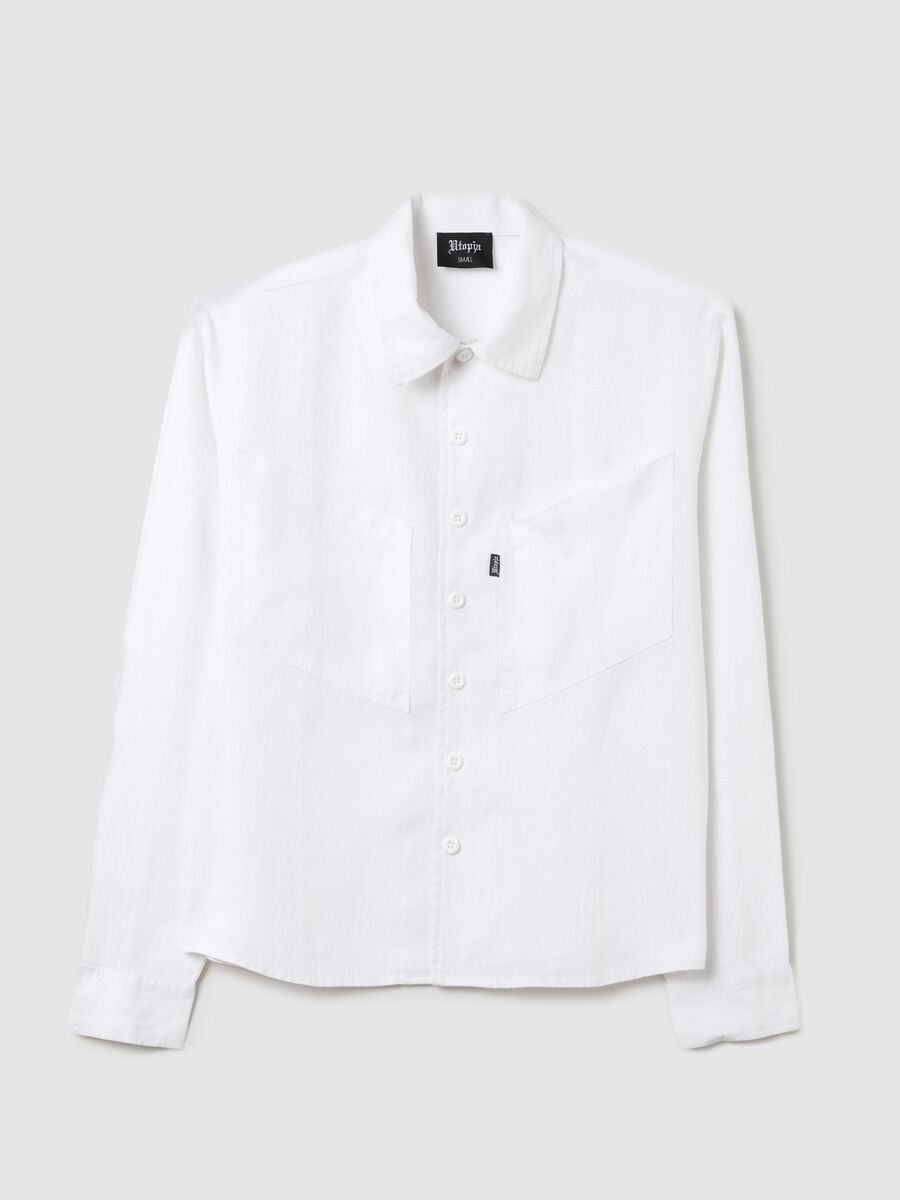 100% Linen Cargo Shirt White_6