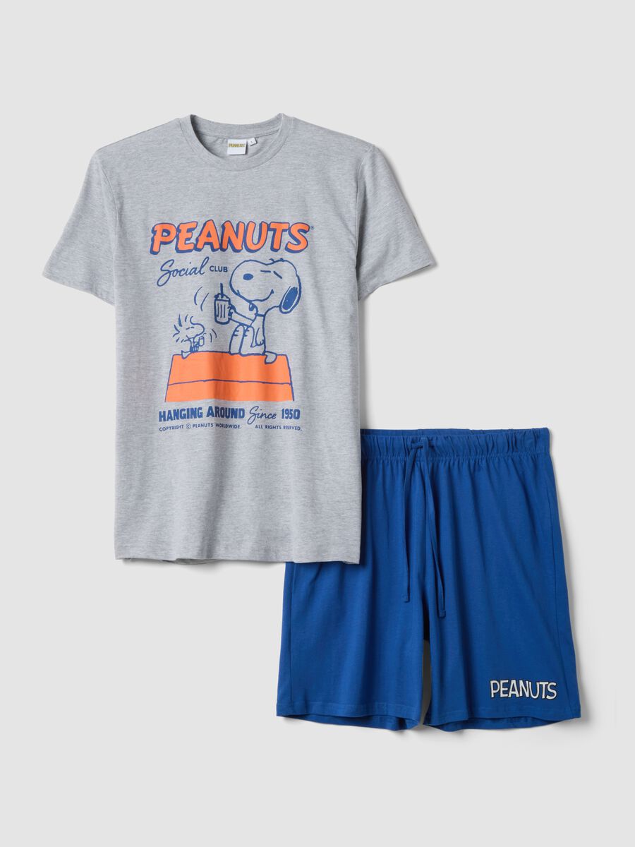 Set pigiama corto grigio in puro cotone con stampa Peanuts regular fit_0