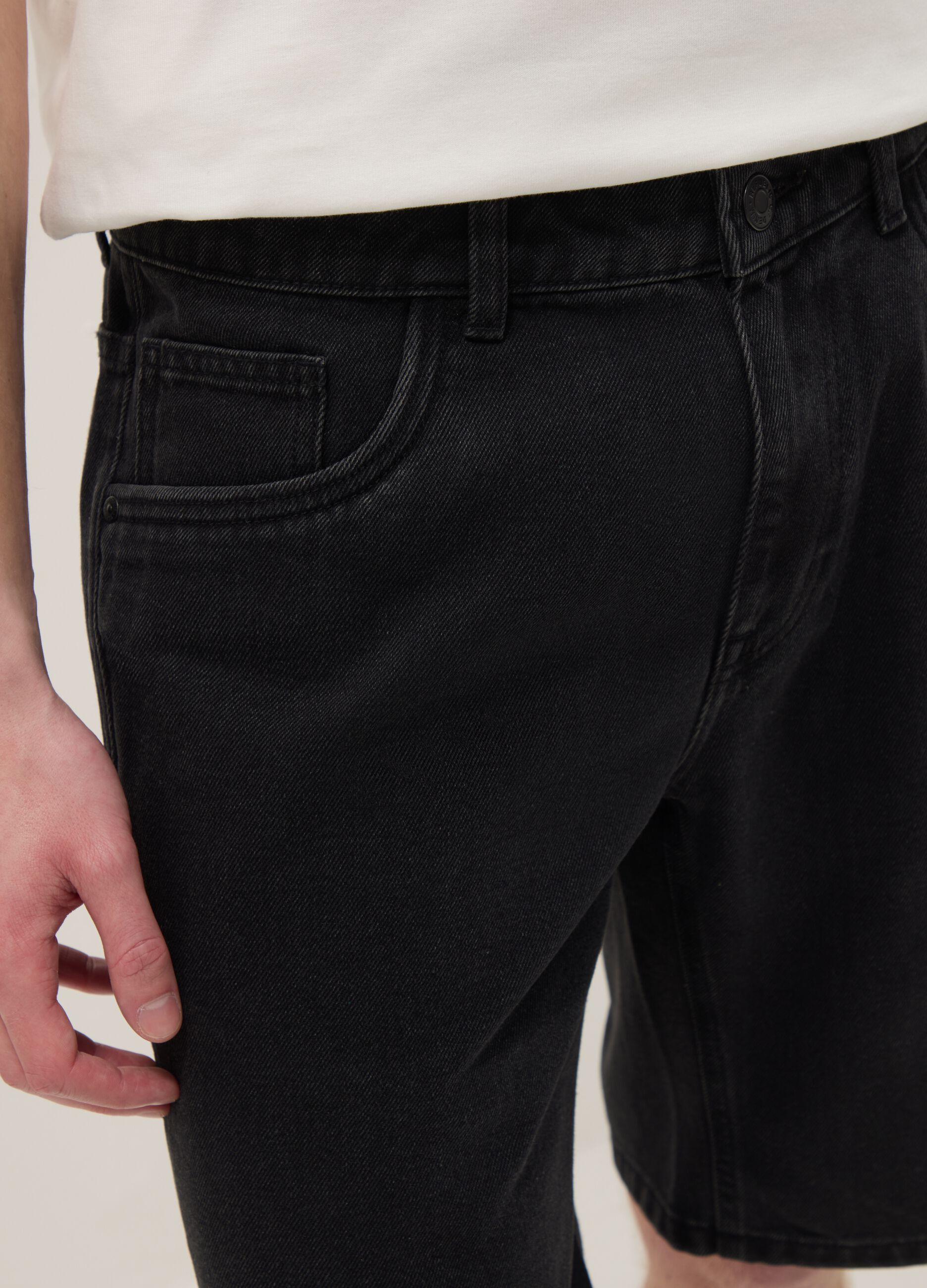 Black denim cotton blend slim fit shorts