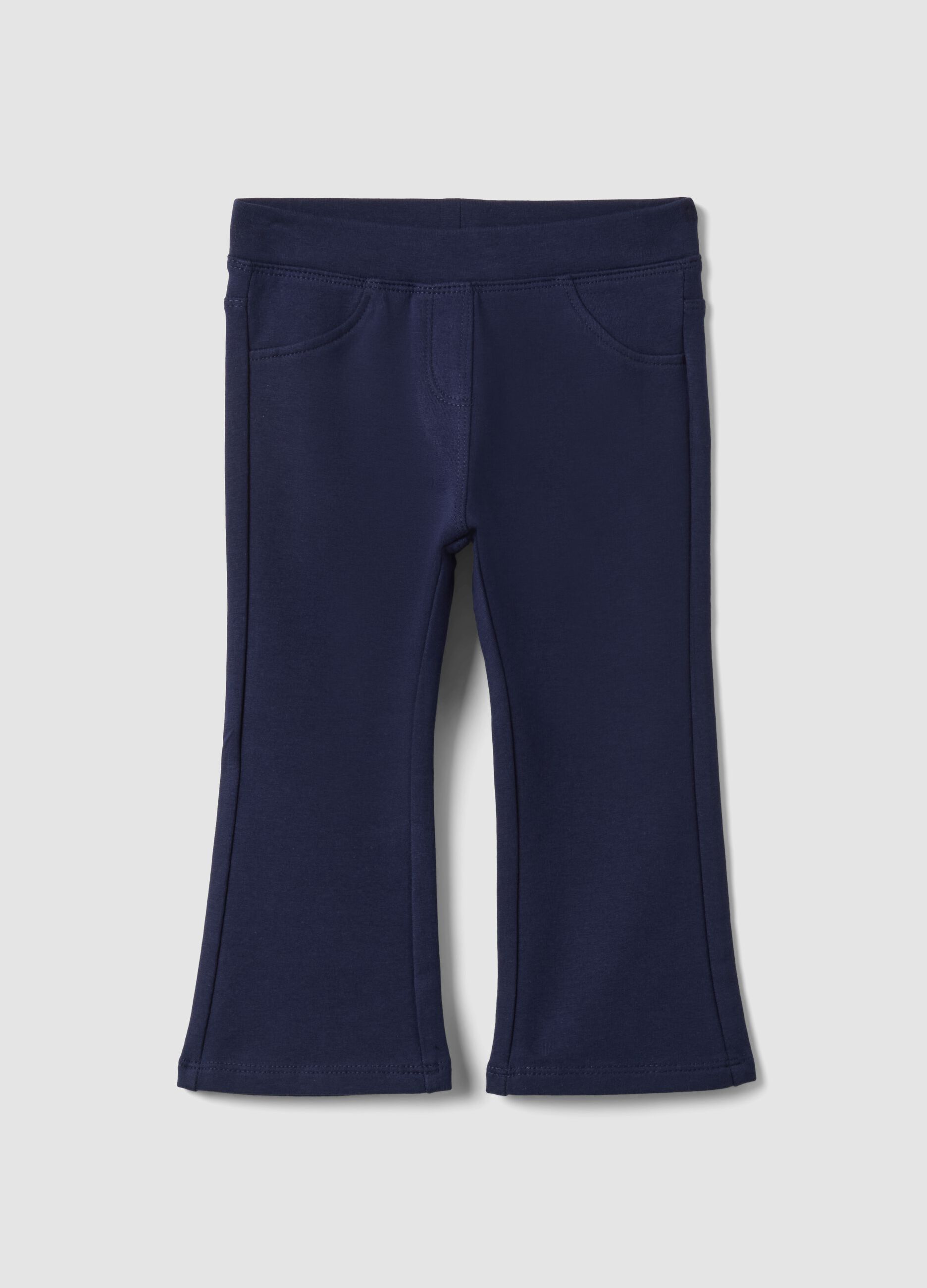 Pantaloni flare blu in cotone organico elasticizzato per bimba