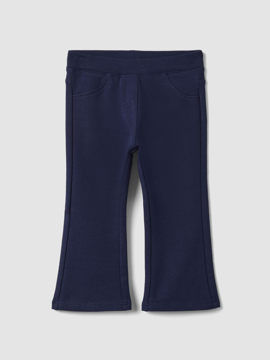 Pantaloni flare blu in cotone organico elasticizzato per bimba_0