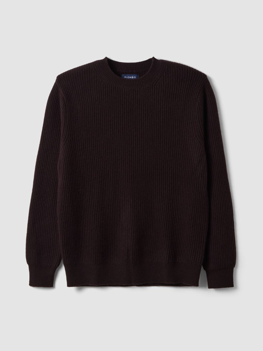 Maglia marrone in puro cashmere a costine regular fit_0