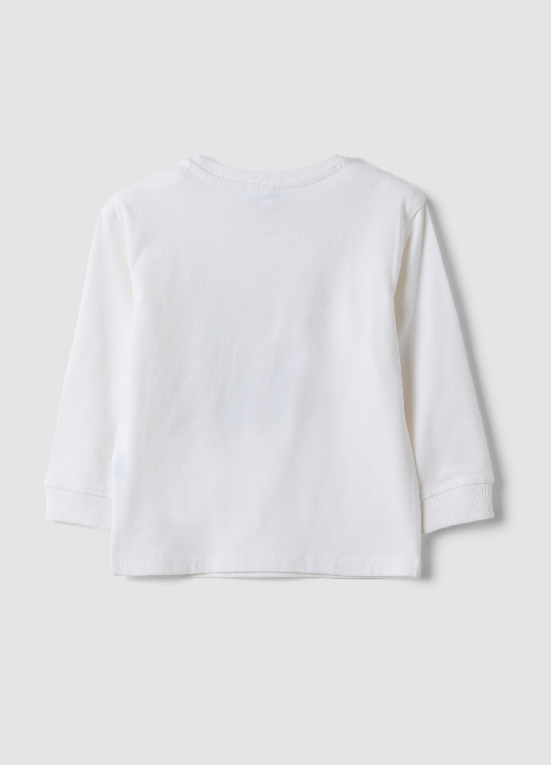 T-shirt bianca in cotone organico elasticizzato con dinosauri over fit