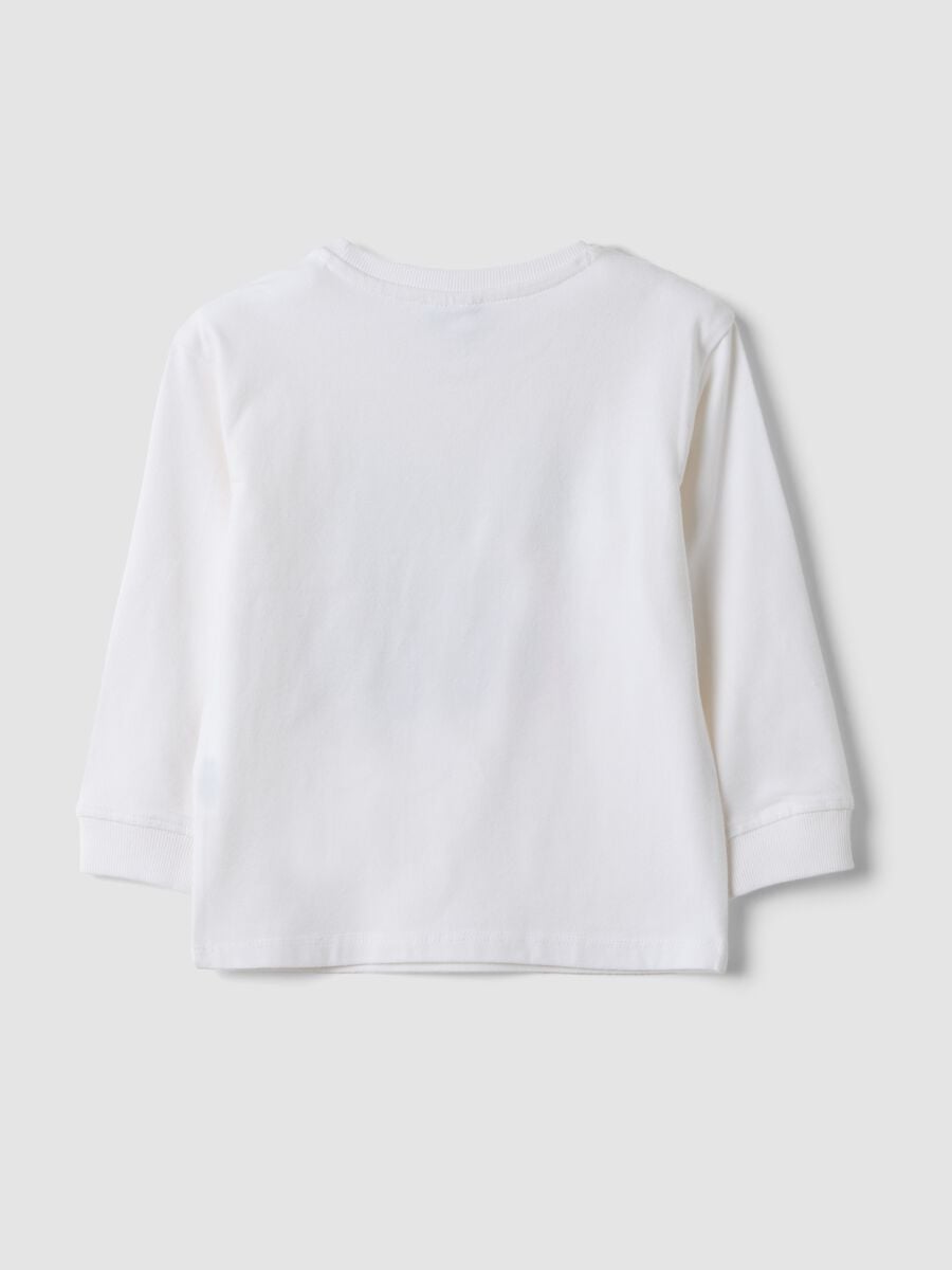 T-shirt bianca in cotone organico elasticizzato con dinosauri over fit_1