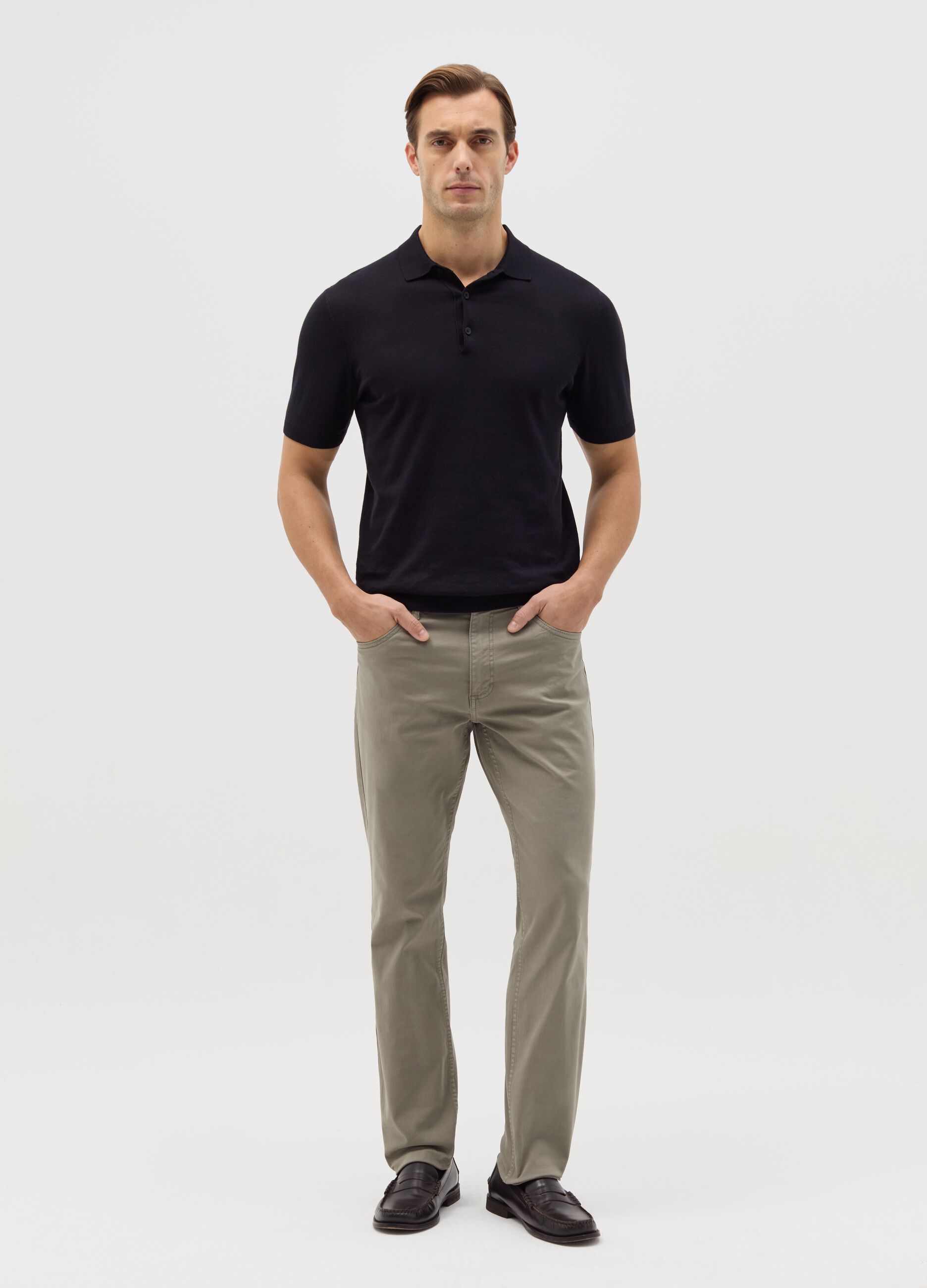 Green slim-fit trousers in stretch cotton