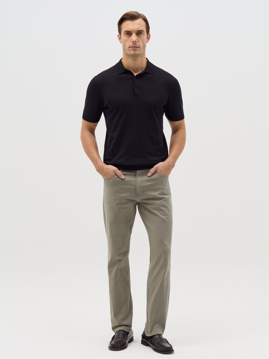 Green slim-fit trousers in stretch cotton_0