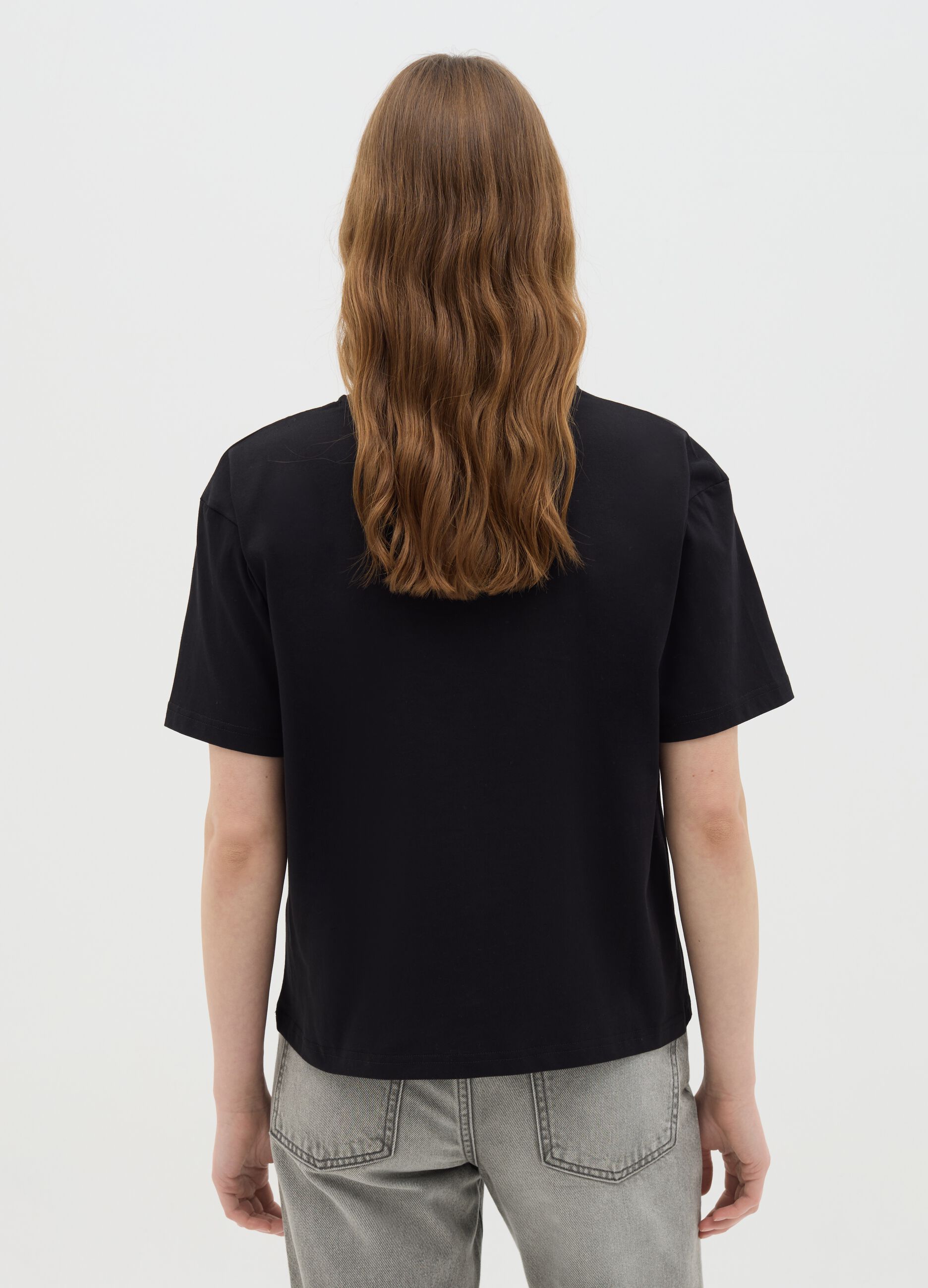 Black short sleeve cotton T-shirt by Ovs