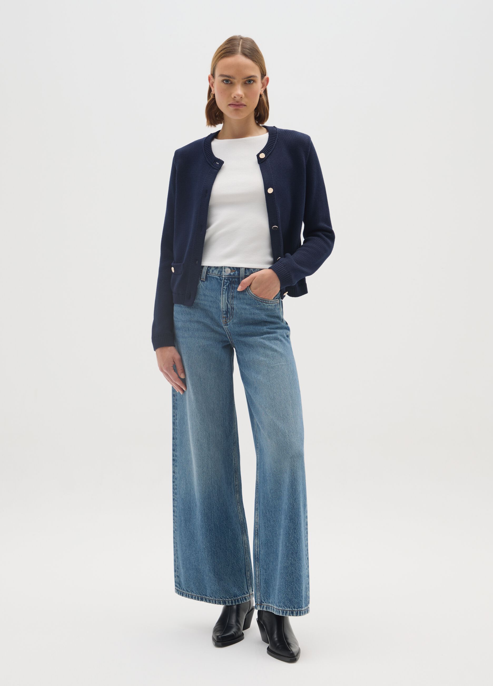 Blue Pure Cotton Regular Fit Cardigan with Buttons