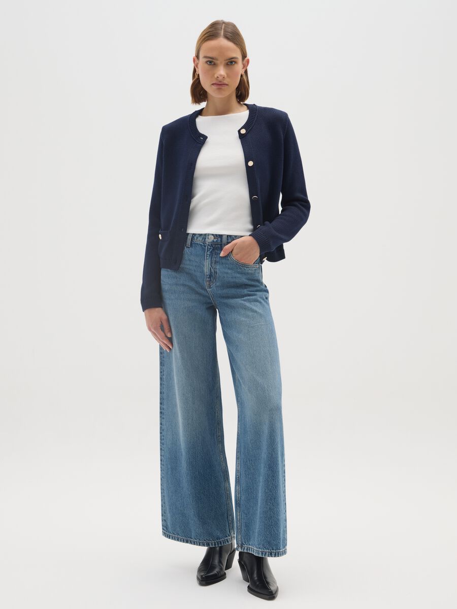 Blue Pure Cotton Regular Fit Cardigan with Buttons_1