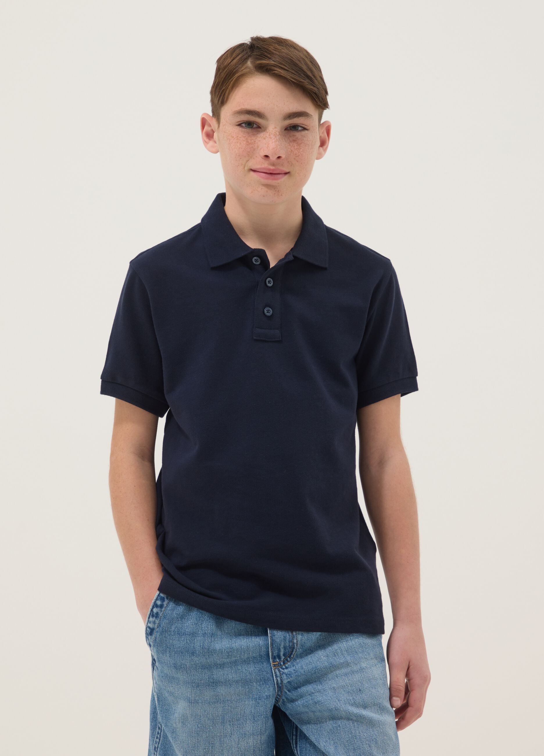 Boys&rsquo; blue organic pure cotton polo shirt, regular fit