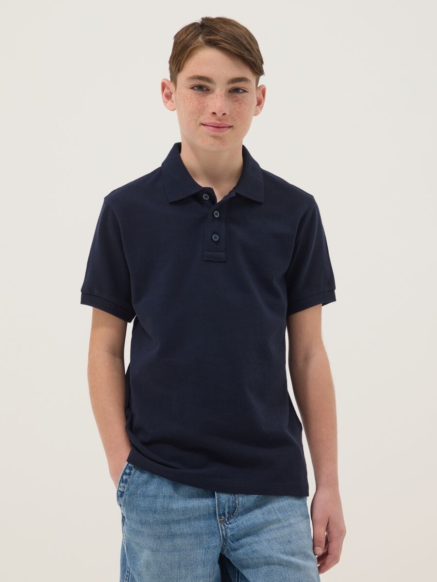 Polo in puro cotone biologico blu da ragazzo regular fit_0