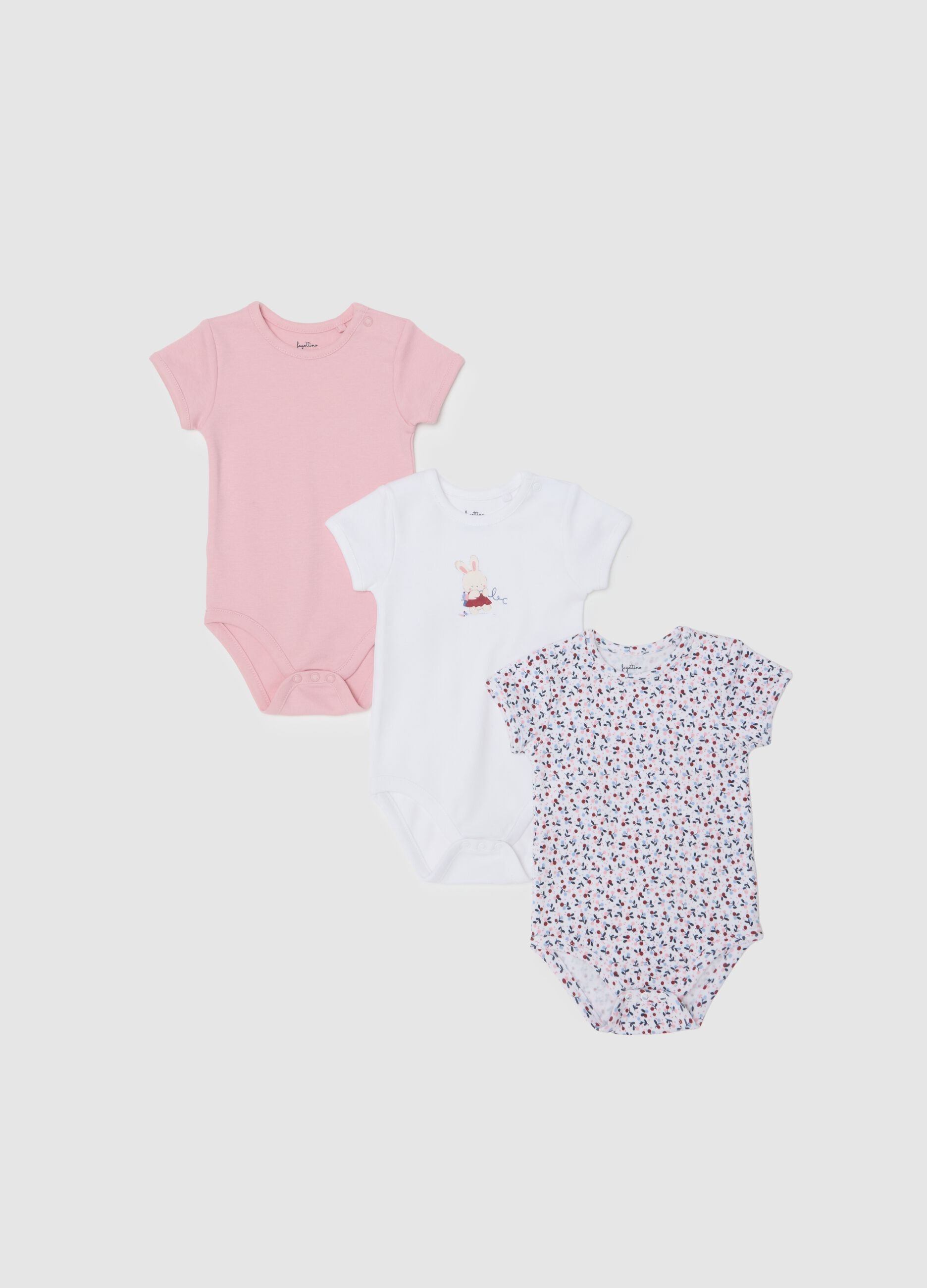 Tripack di body da neonata in puro cotone multicolor