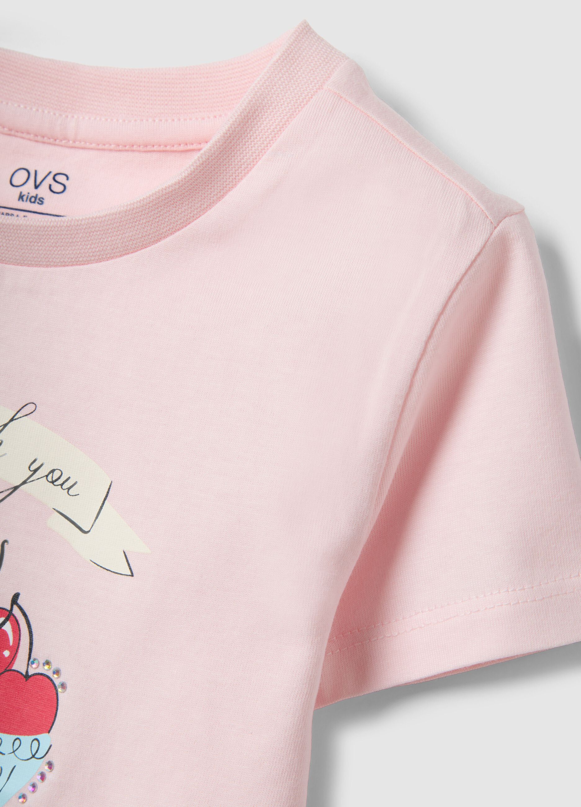 Girls' pink regular fit pure cotton t-shirt with print
