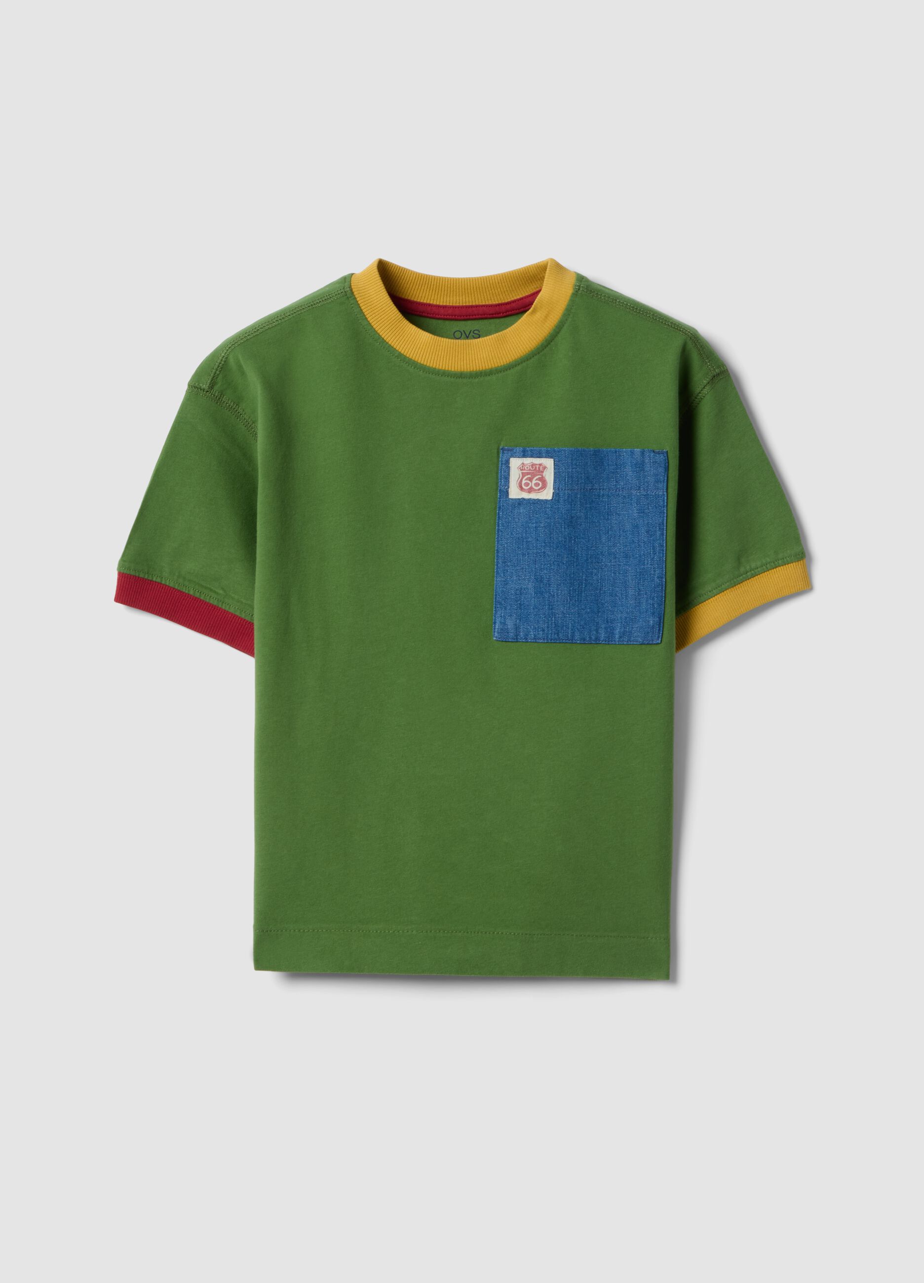 Green short-sleeved pure cotton T-shirt