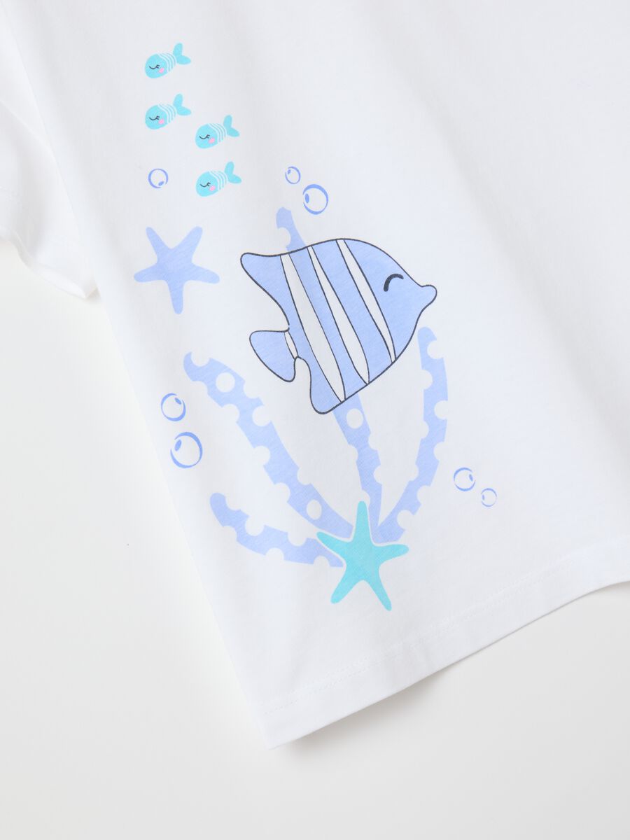 White T-shirt with fish print in organic cotton OVS Kids_2