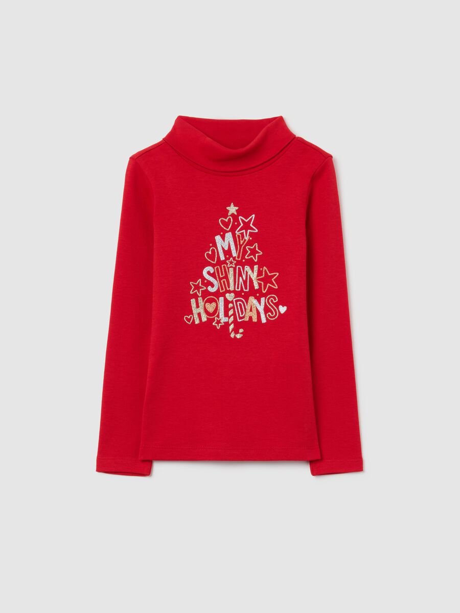 Girls' red regular fit Christmas sweater in pure cotton_0