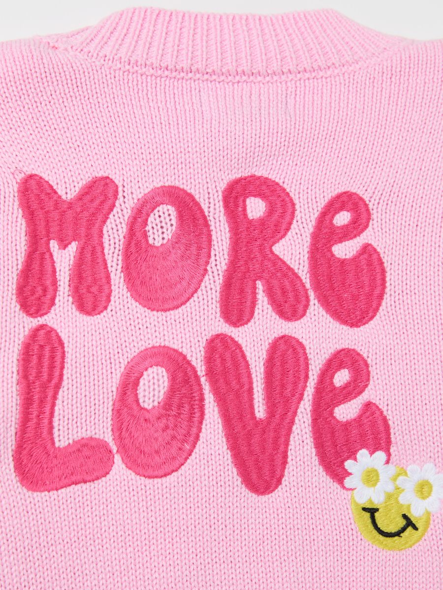 Cardigan with V neck and "More Love" embroidery_3