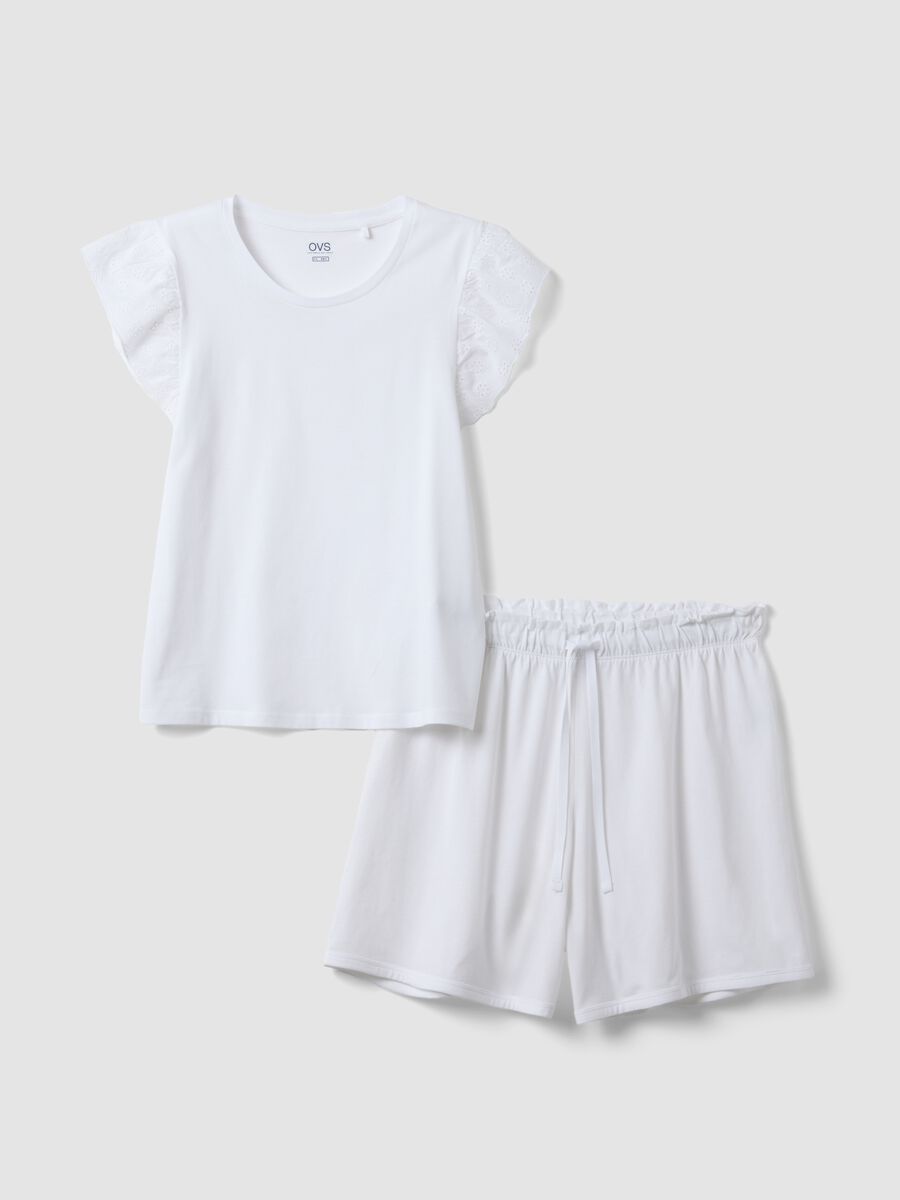 White pure cotton short pyjamas, regular fit with frills_4