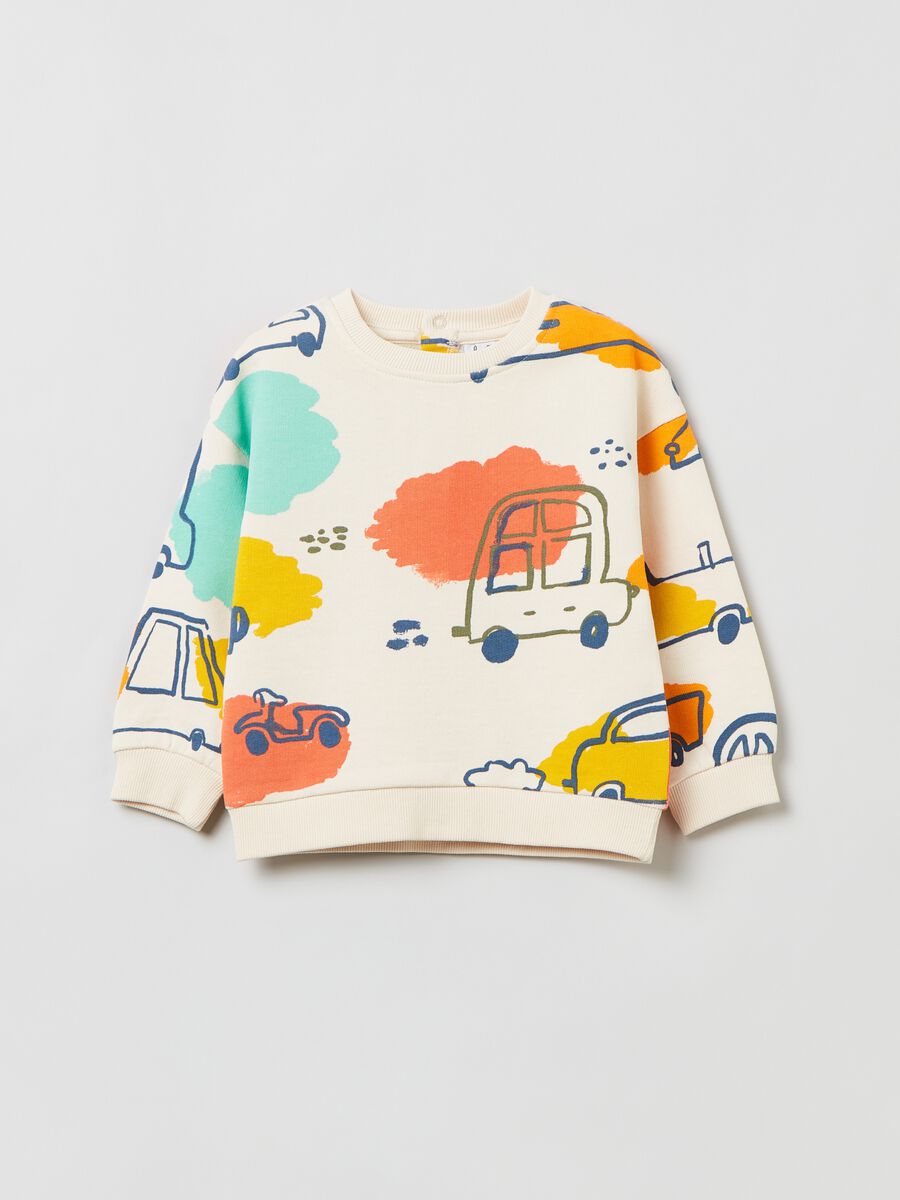 Sweatshirt with round neck and cars print_0