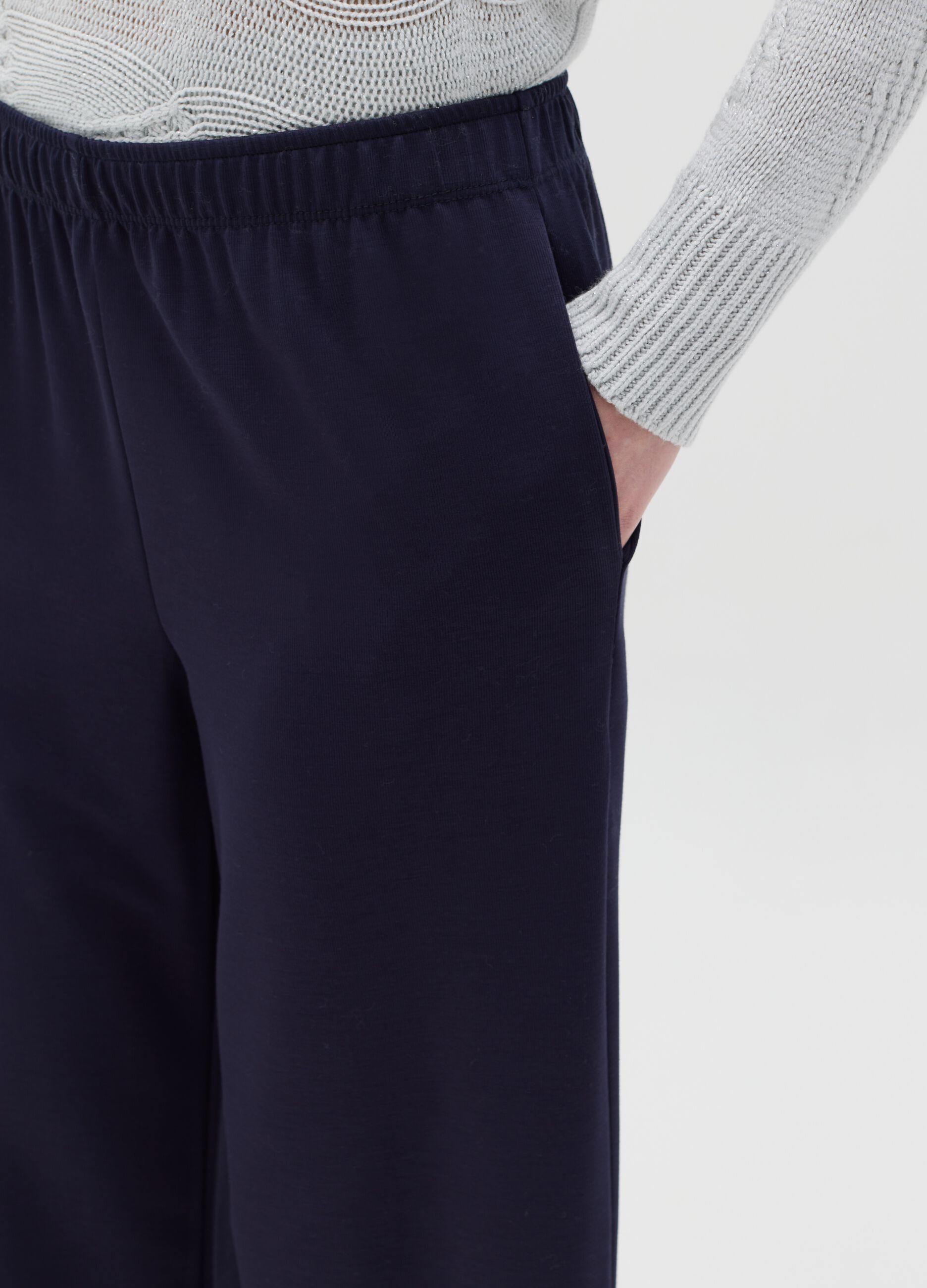 Pantaloni pull-on blu a gamba larga