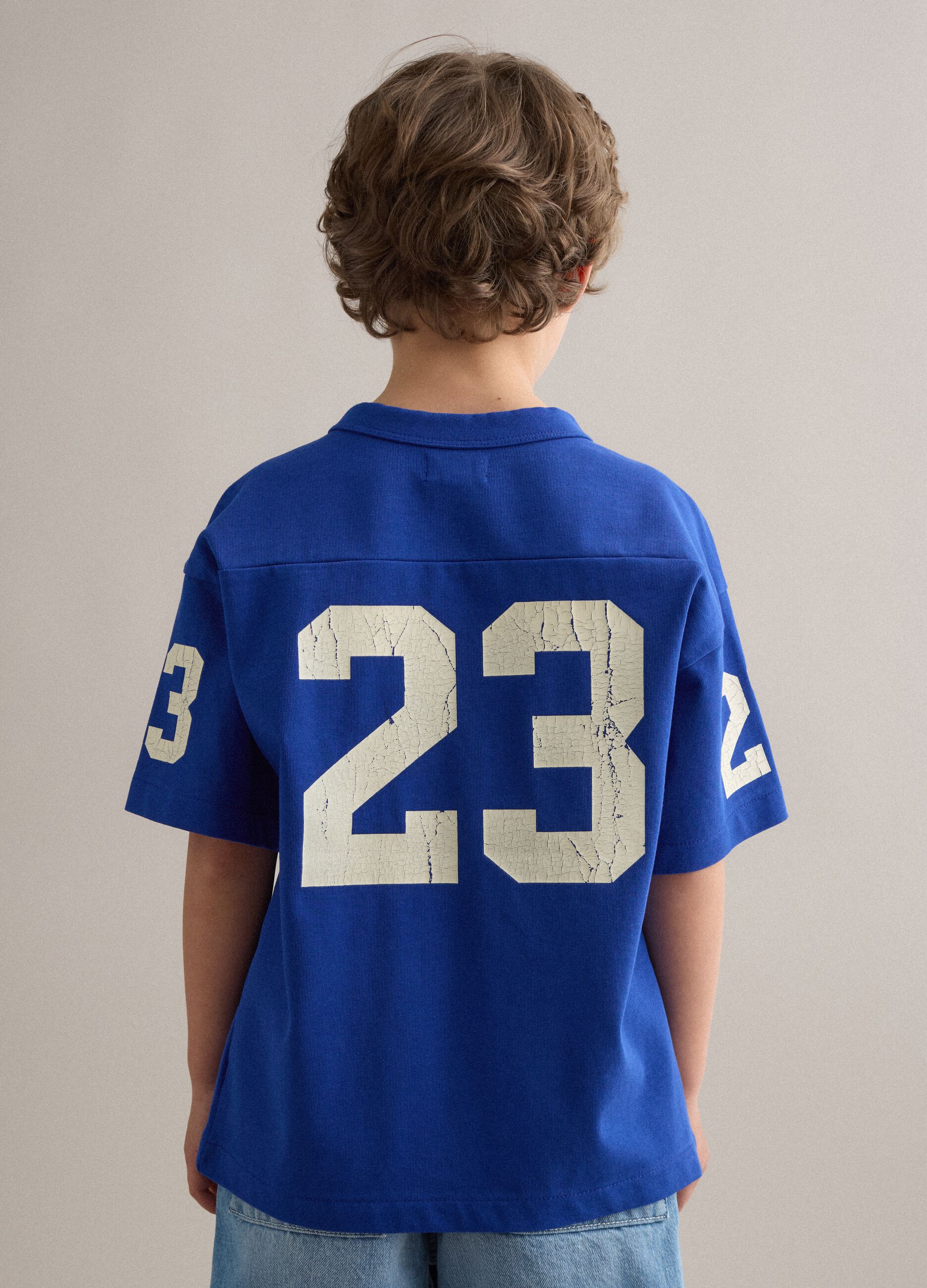 Children's oversized blue pure cotton T-shirt with prints