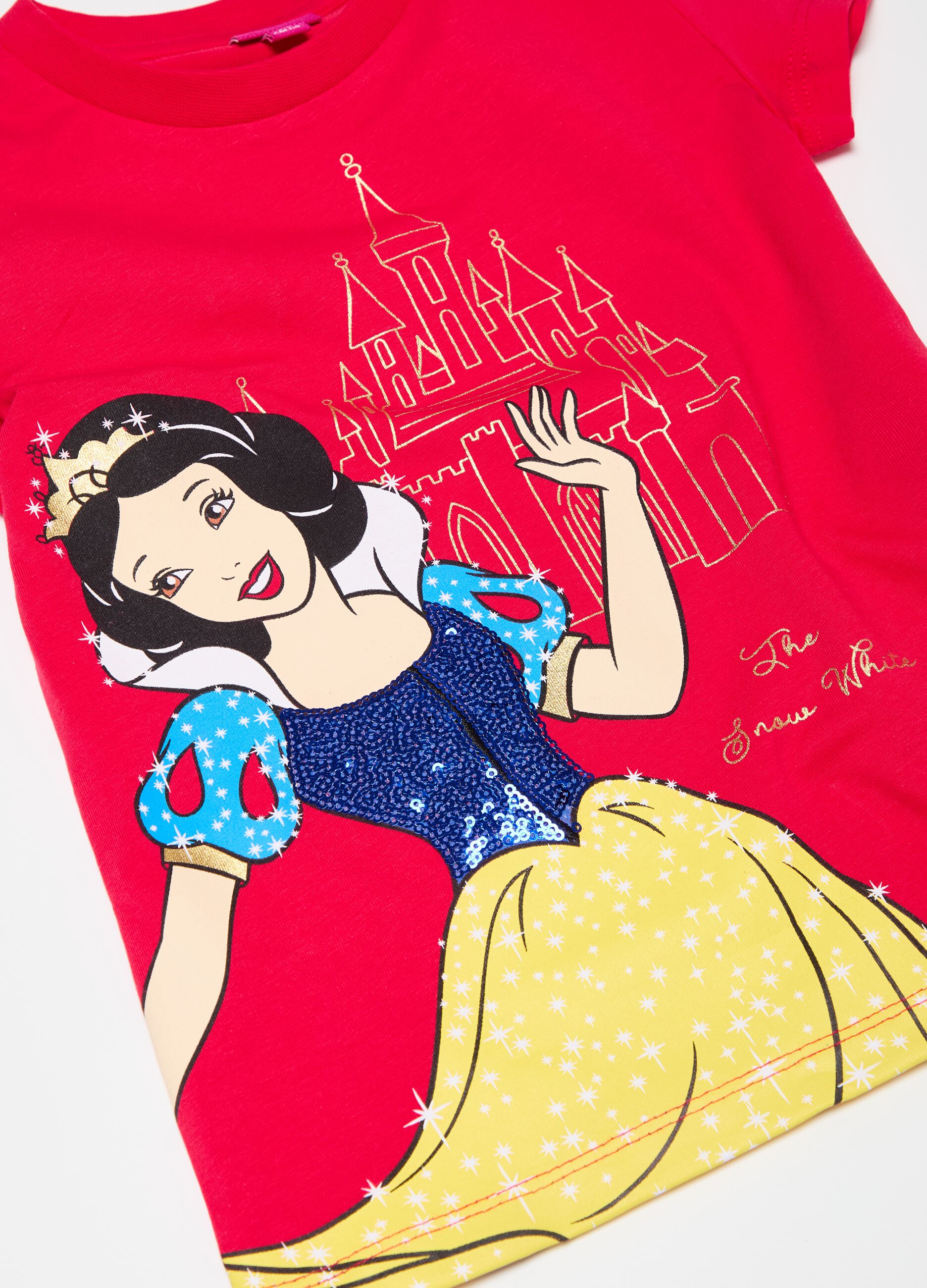 Stretch cotton T-shirt with Snow White print