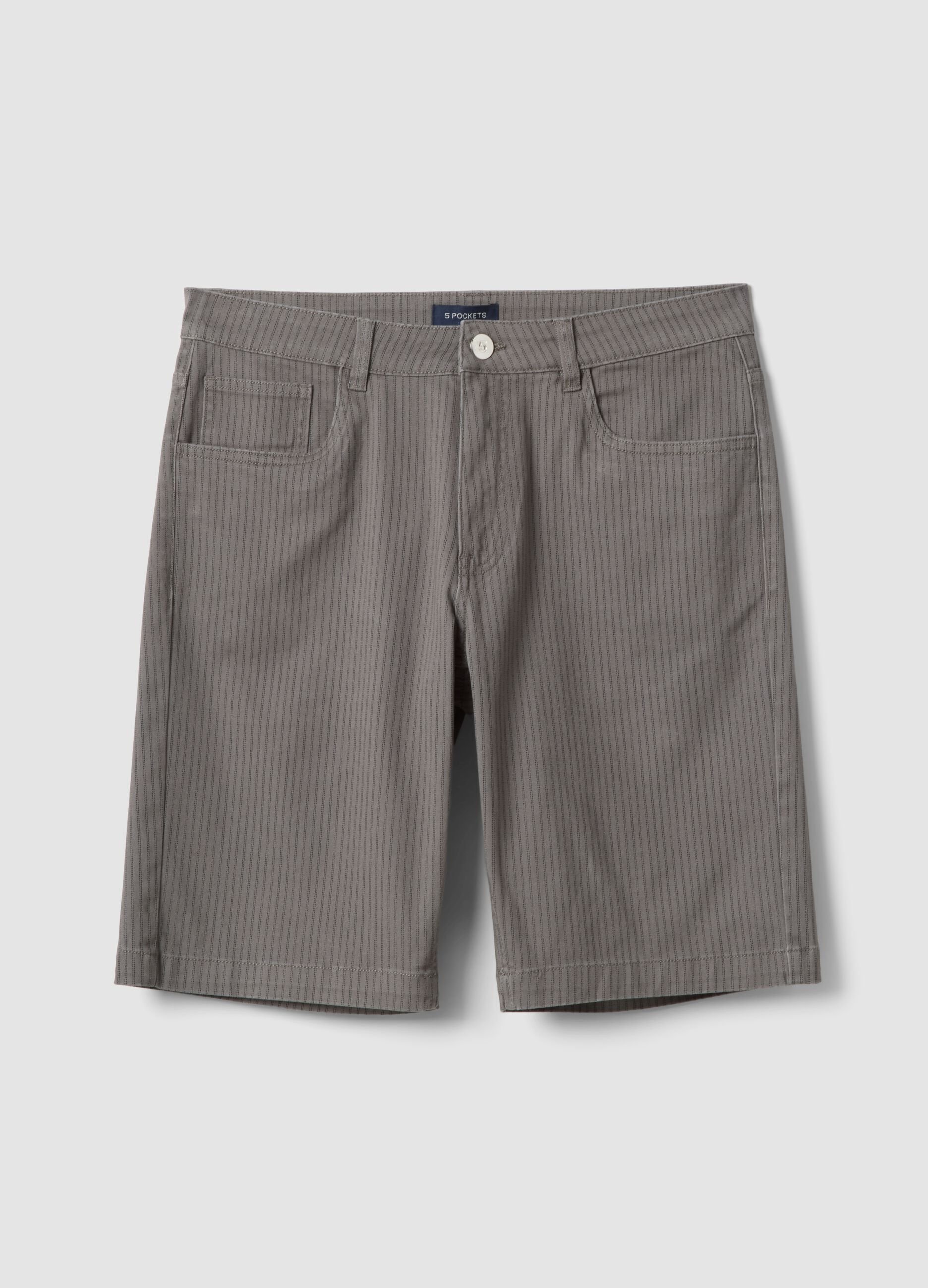 Grey striped stretch cotton Bermuda shorts