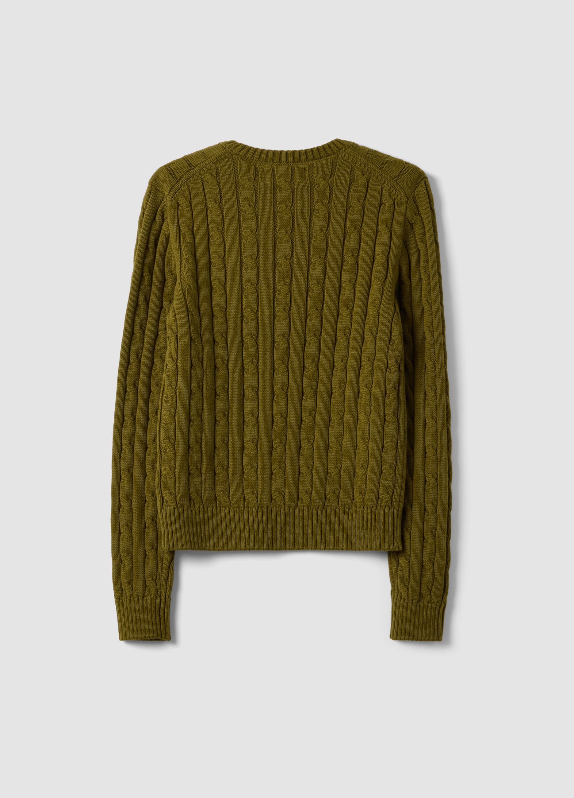 Green pure cotton cable-knit crew-neck jumper