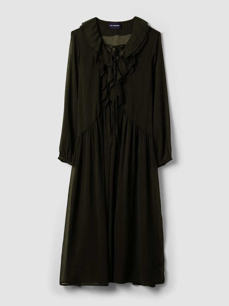 Black dress with deep V-neck and ruffles_4
