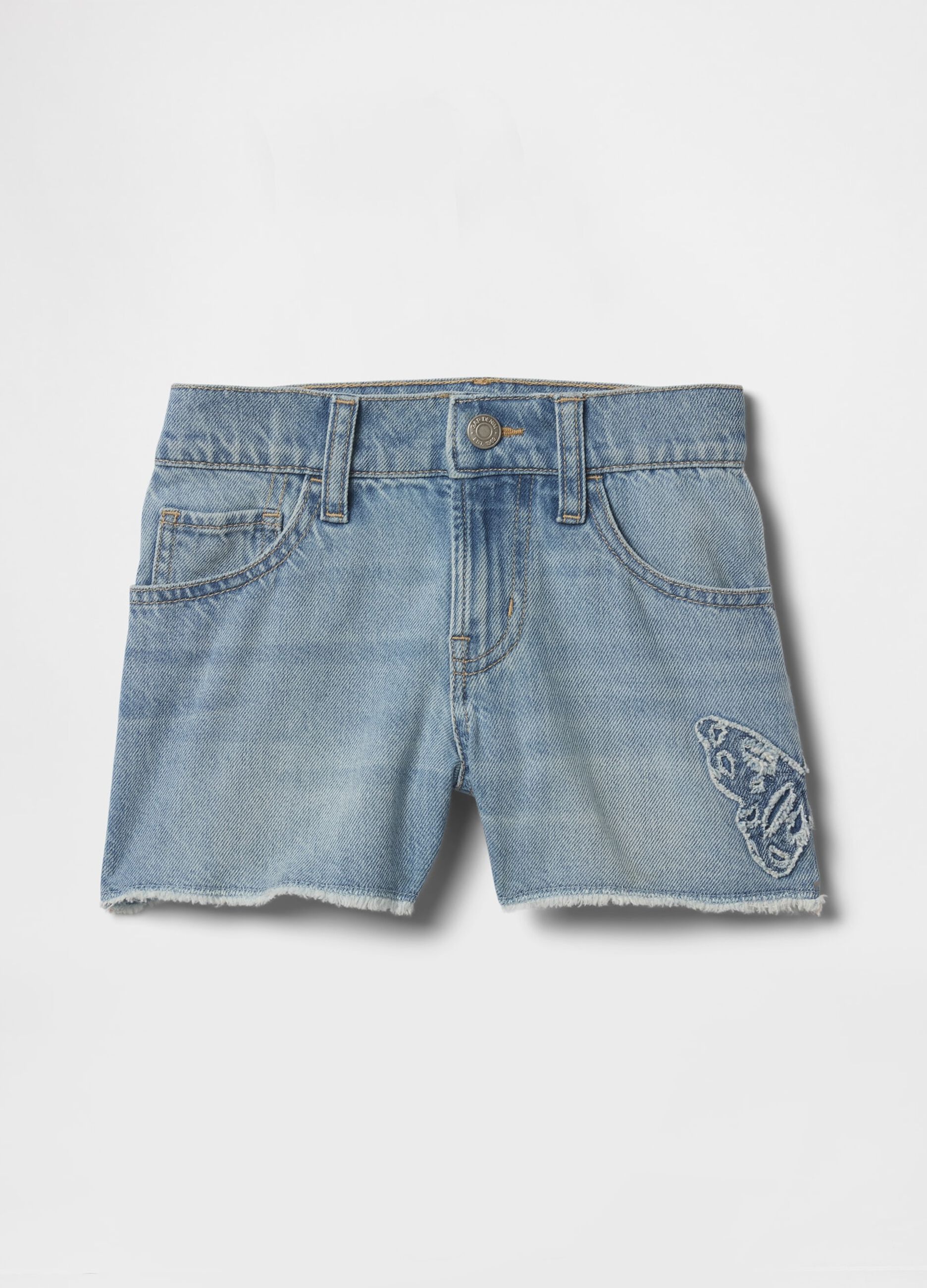 Light Denim Shorts with Butterfly Application