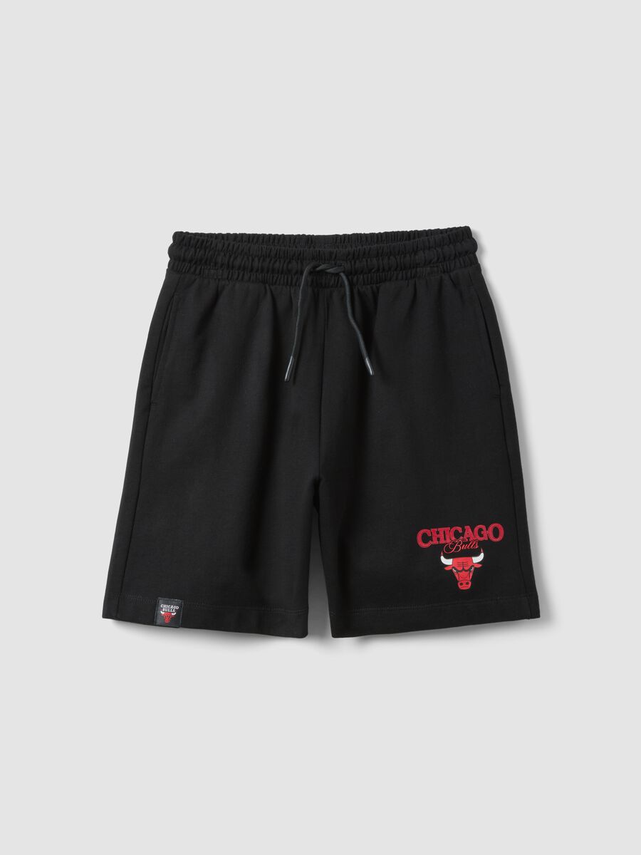 Shorts in puro cotone nero da ragazza relaxed fit Chicago Bulls_0