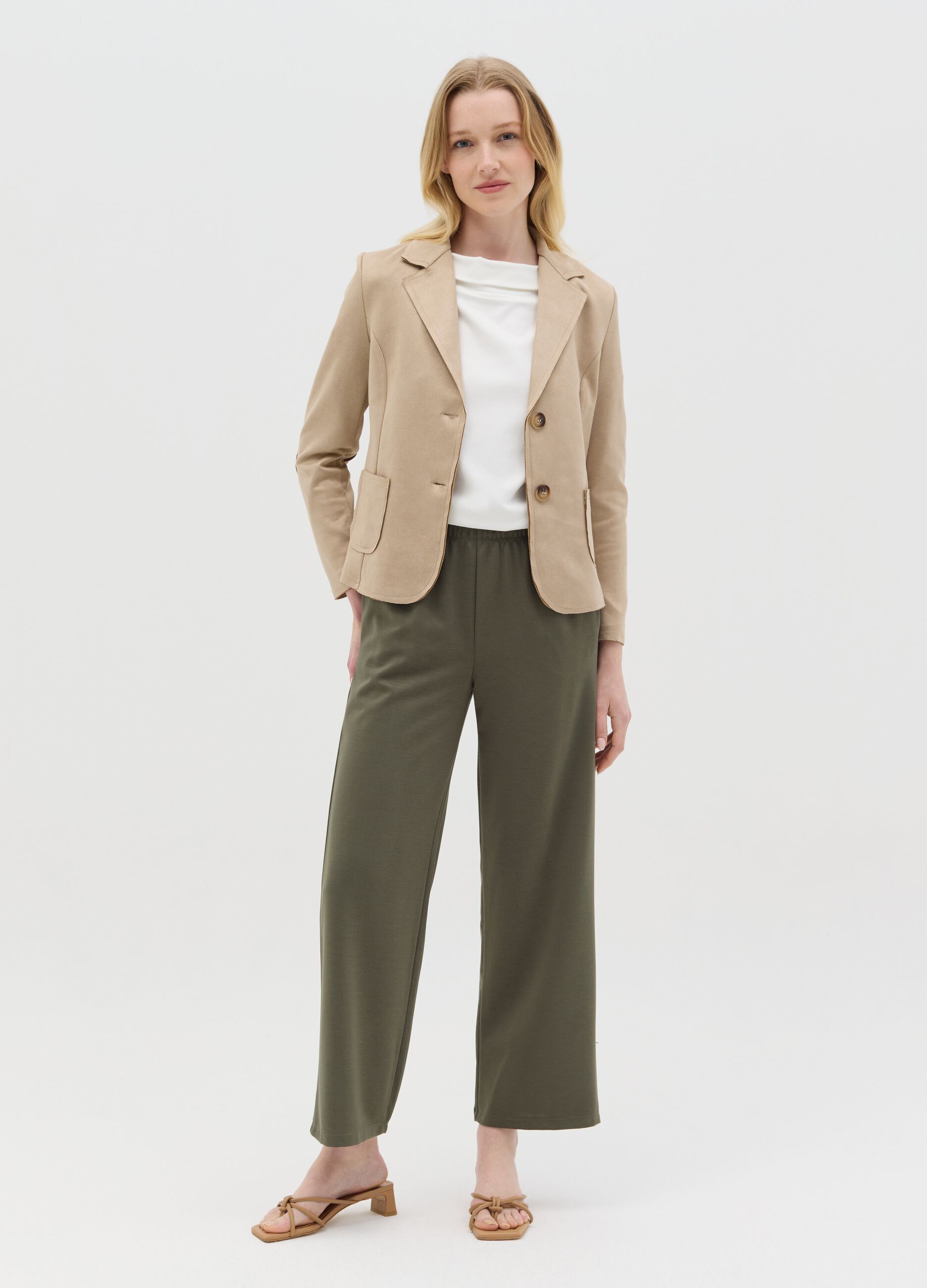 Green wide-leg pull-on trousers
