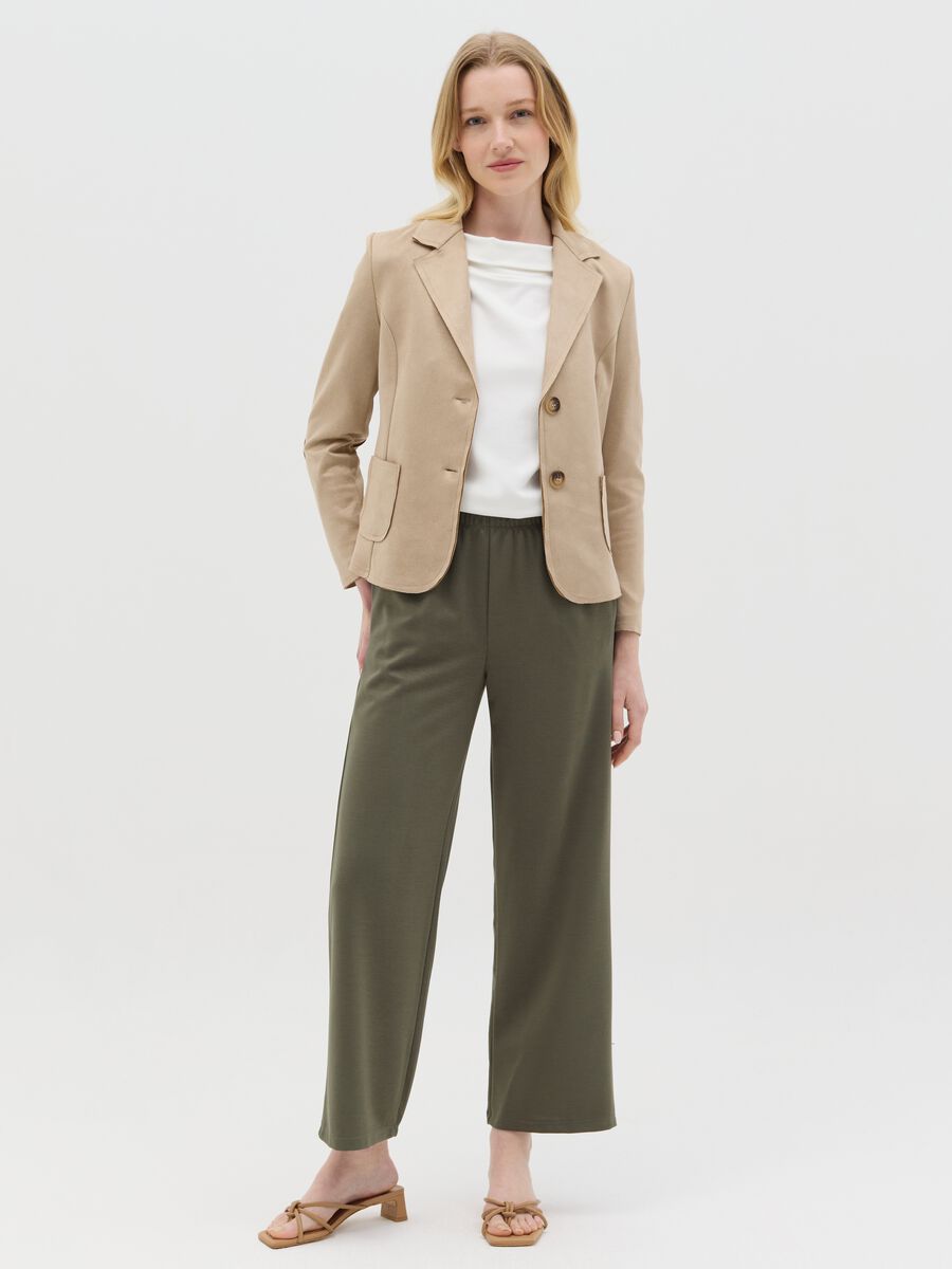 Green wide-leg pull-on trousers_0
