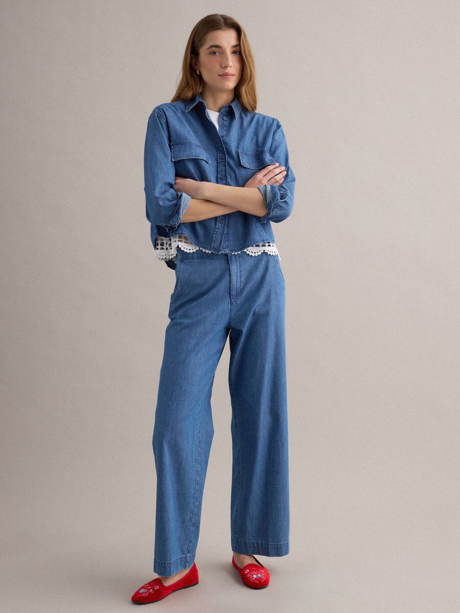 Regular fit blue denim pure cotton shirt_2