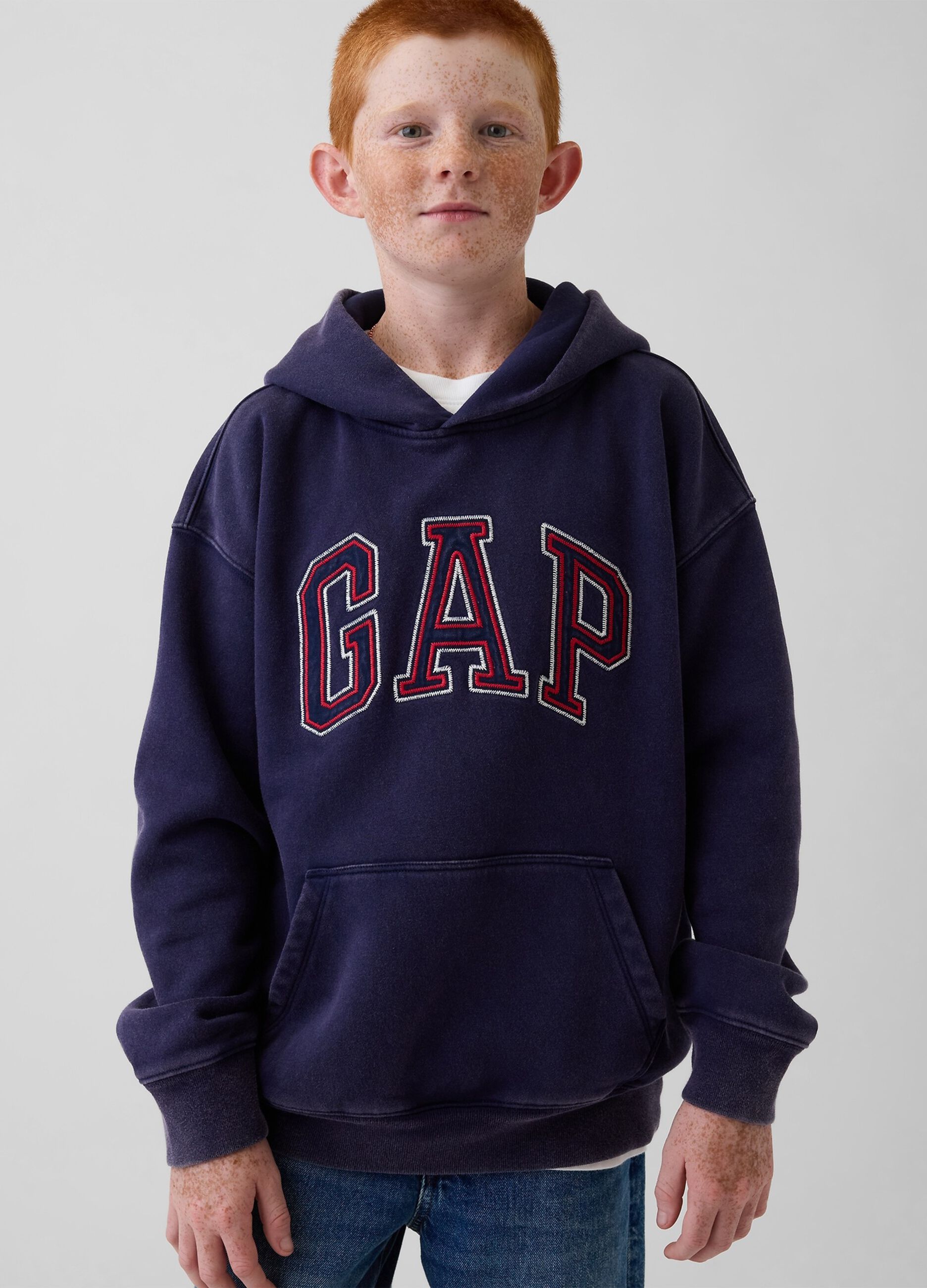 Blue cotton blend kids' hoodie regular fit with hood and logo