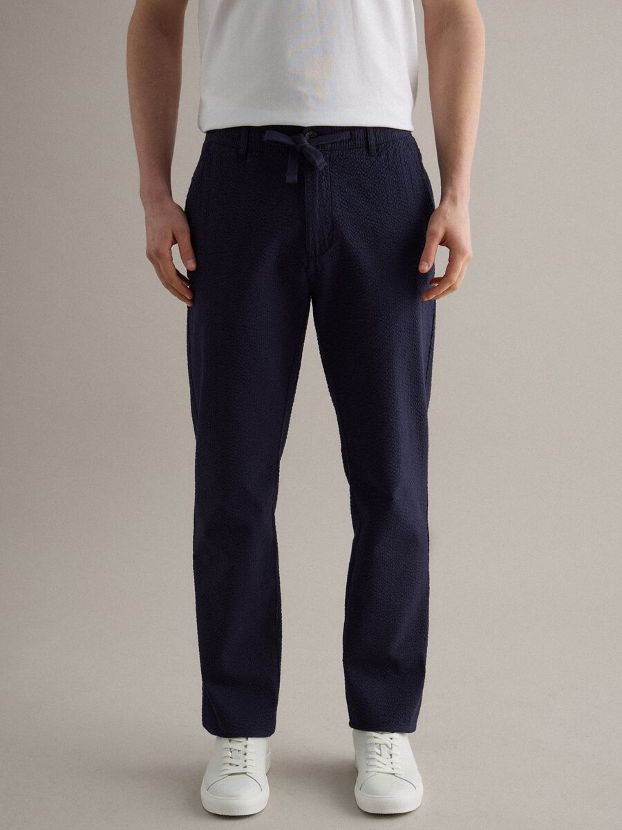 Pantaloni chino in cotone elasticizzato blu regular fit_1