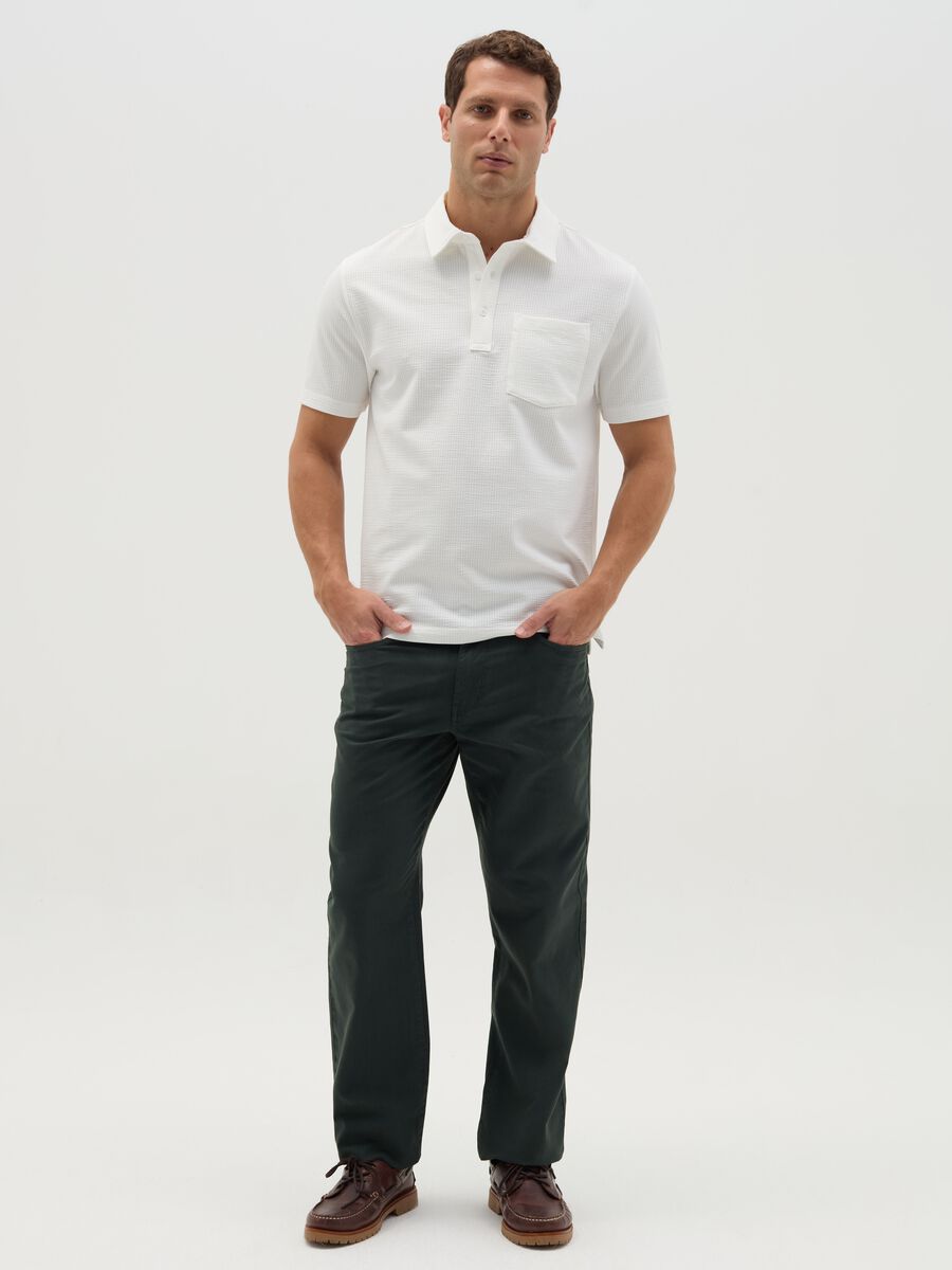 Waffle weave cotton polo shirt with pocket_1