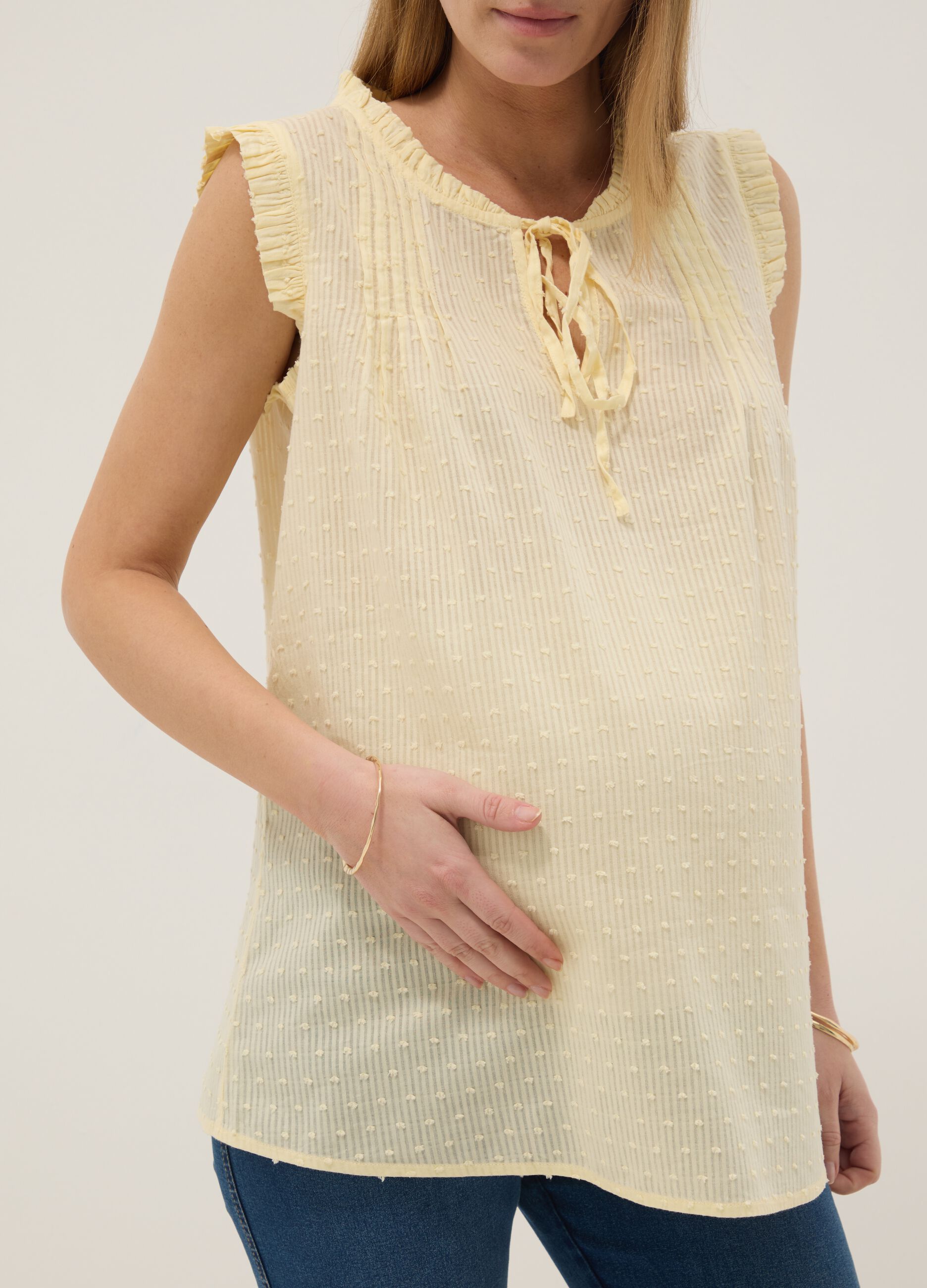 Yellow maternity blouse in pure cotton