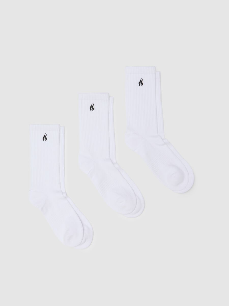 White Stretch Cotton Sports Socks Tripack_0