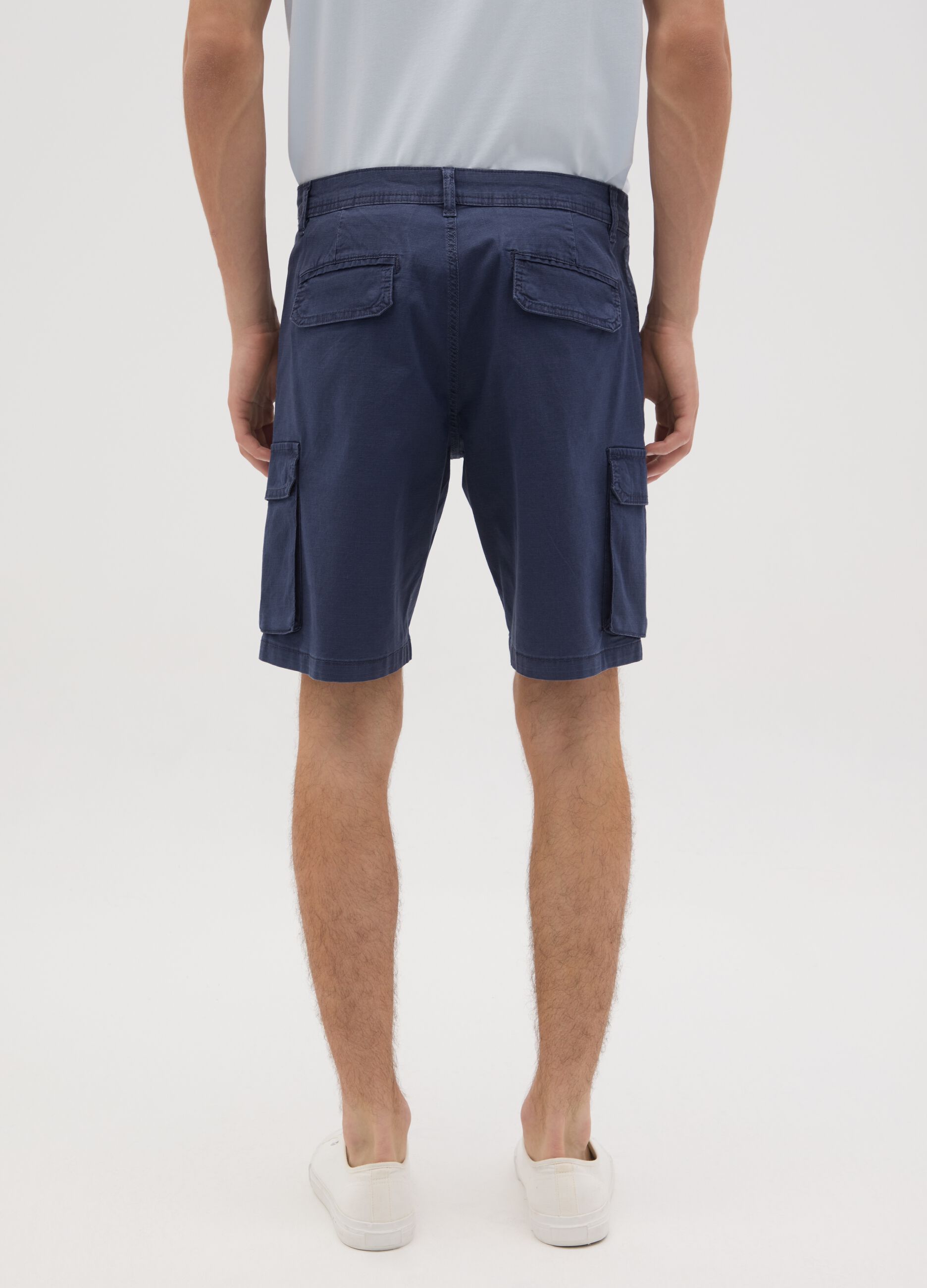 Men's Blue Cotton Cargo Trousers Regular Fit