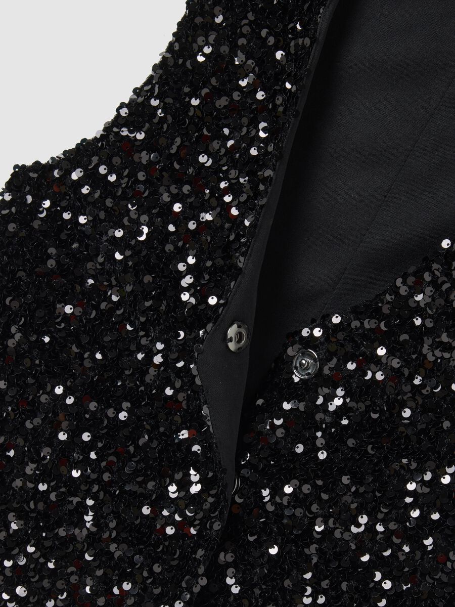 Black regular fit waistcoat with sequins_5