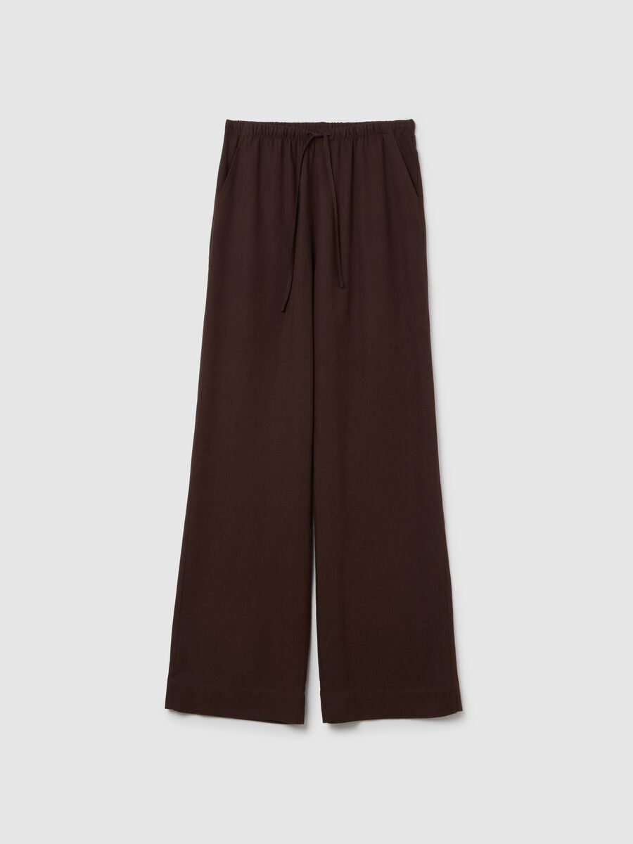 Brown wide-leg trousers in linen and viscose_4