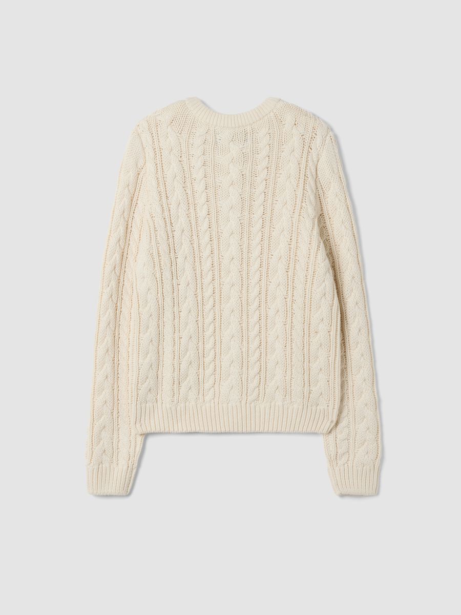 Beige cotton-blend crew-neck cardigan_2