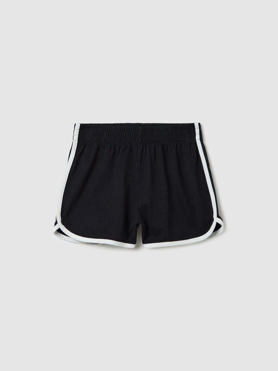 Black shorts in 100% cotton with contrasting trims_3