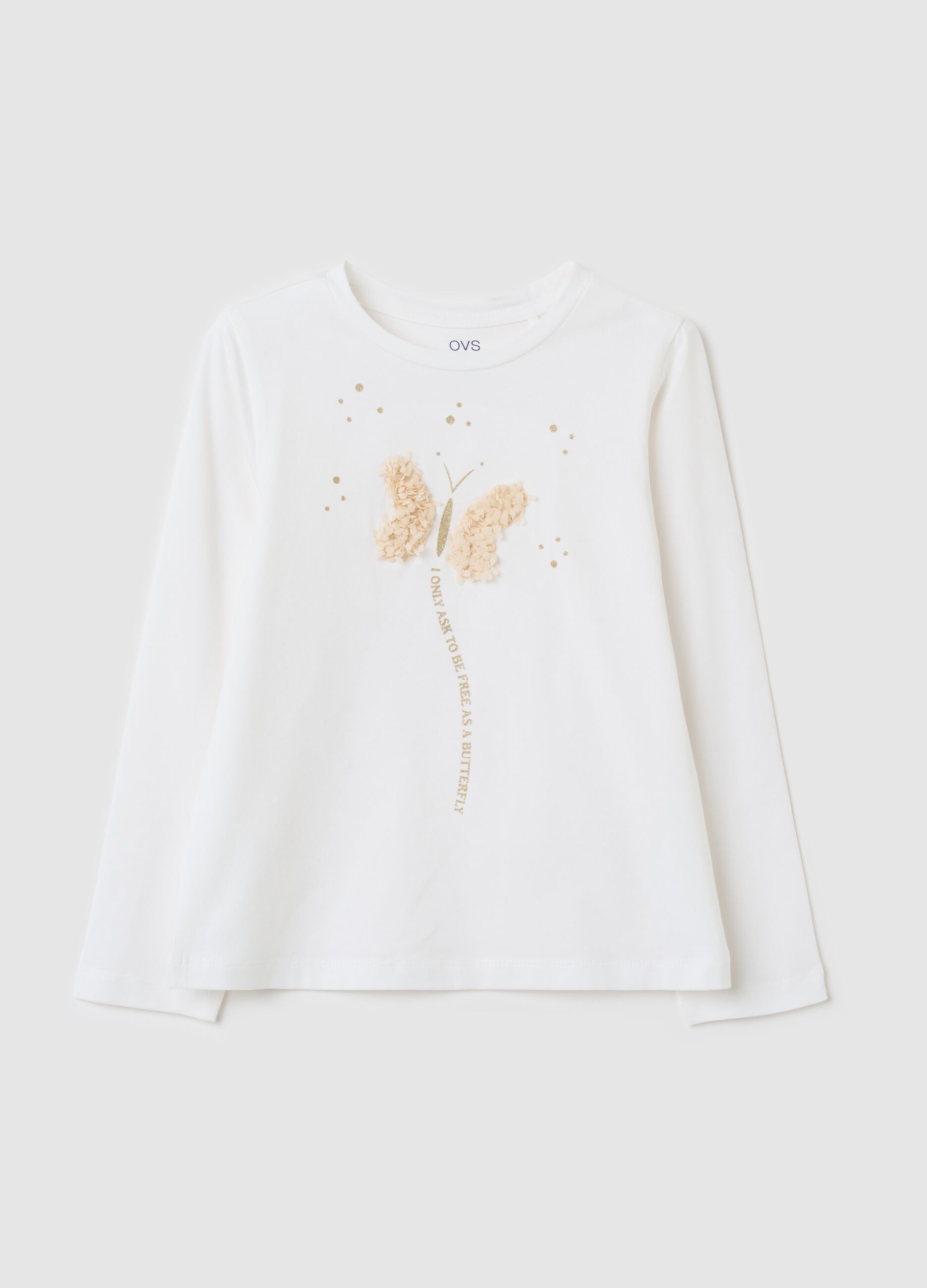 T-shirt maniche lunghe con applicazione farfalla