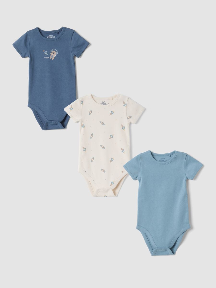 3-pack organic cotton crew-neck bodysuits in sugar paper blue, ivory white and light blue_0