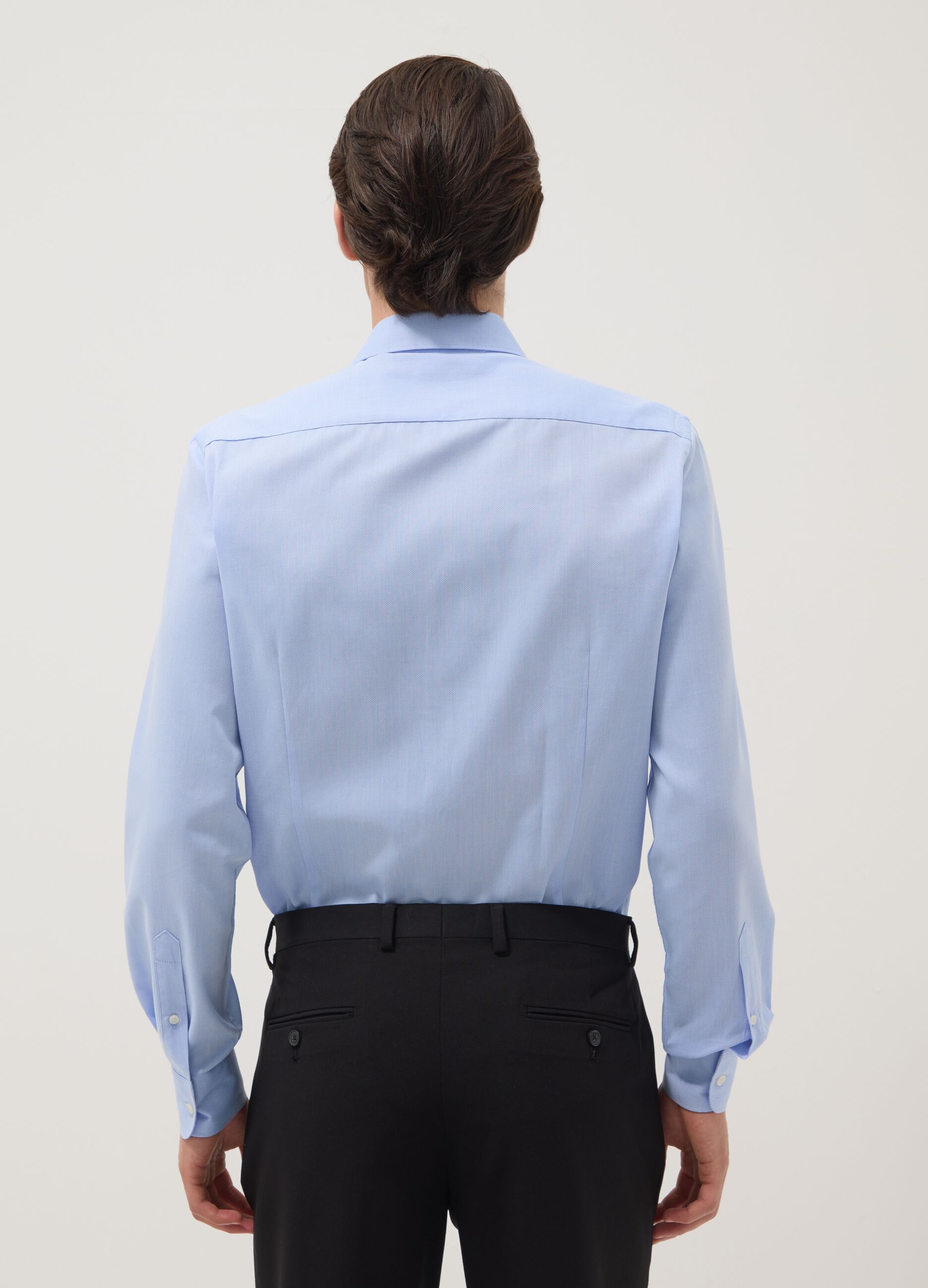 Light blue slim-fit cotton-blend shirt with French collar