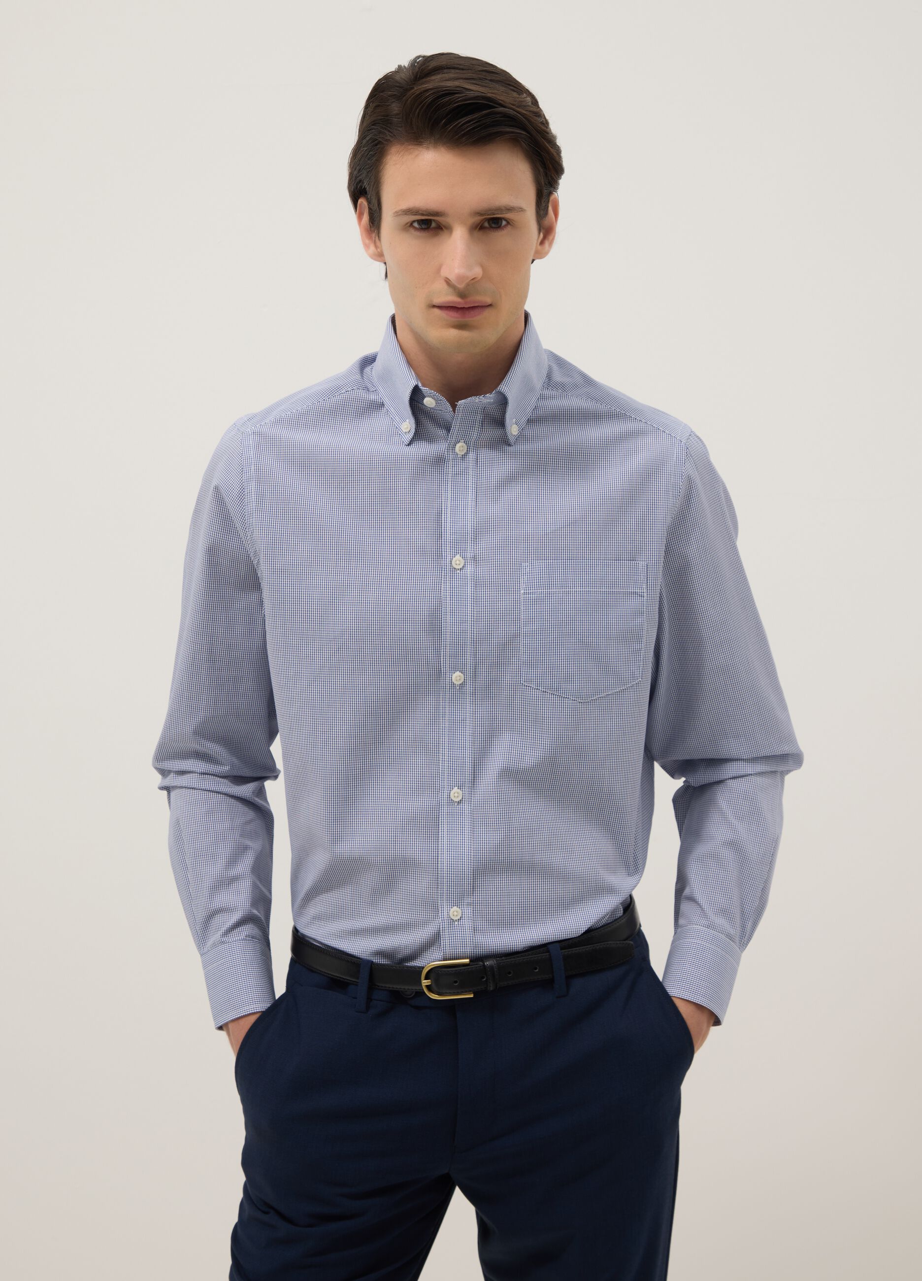 Multicolour regular fit check cotton blend shirt, easy iron