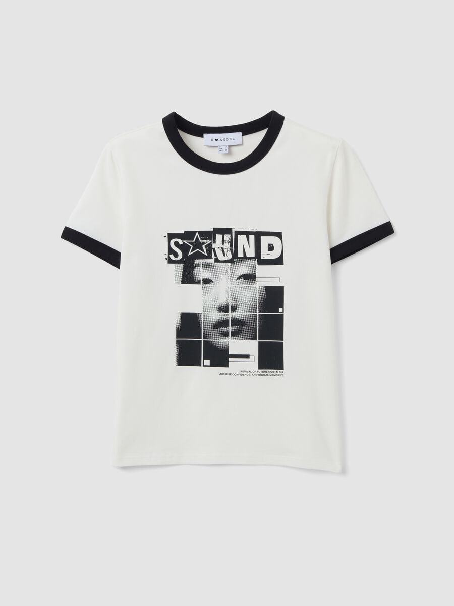 White cotton T-shirt with front graphic print and contrast trims_4